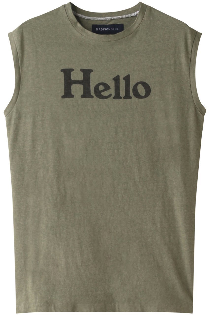 定番のHELLO Tシャツに新色としてカーキが登場!洗いをかけてプリントに風合いを出したノースリーブTシャツ 人気、トレンドファッション・服の通販 founy(ファニー) 【マディソンブルー/MADISONBLUE】 トレンドファッション・スタイル  Fashion Trends ブランド Brand ファッション Fashion レディースファッション WOMEN トップス・カットソー Tops/Tshirt キャミソール / ノースリーブ No Sleeves シャツ/ブラウス Shirts/Blouses ロング / Tシャツ T-Shirts カットソー Cut and Sewn キャミソール タンク ノースリーブ プリント 定番 Standard |ID:prp329100001080788