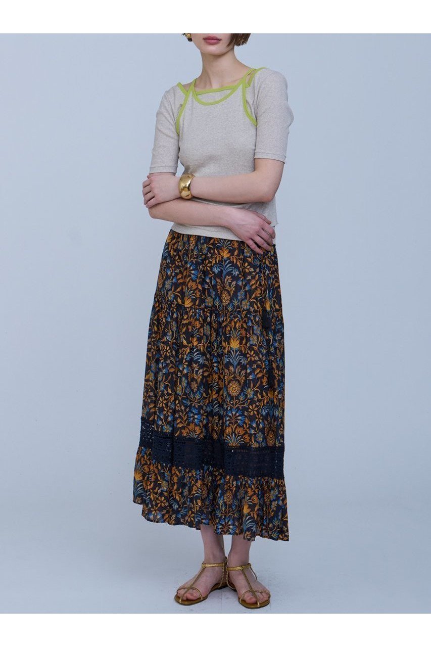 【ノスタルジック×華やか】ボタニカルフラワープリントのギャザースカート 人気、トレンドファッション・服の通販 founy(ファニー) 【ハウス オブ ロータス/HOUSE OF LOTUS】 トレンドファッション・スタイル  Fashion Trends ファッション、ブランド PICK UP! Fashion Brand Pick Up ファッション Fashion レディースファッション WOMEN スカート Skirt ロングスカート Long Skirt インド India オレンジ Orange ギャザー Gather プリント Print レース Race ロング Long 再入荷 Restock/Back In Stock/Re Arrival |ID:prp329100004420305
