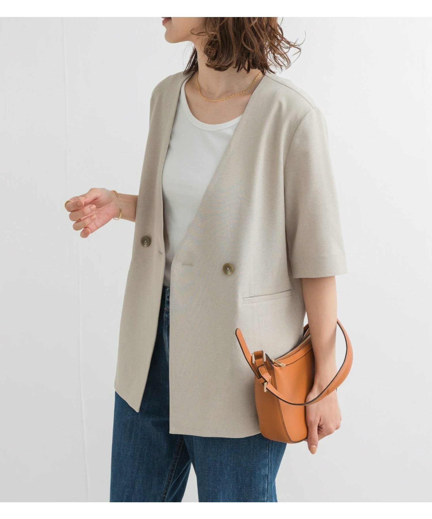 【URBAN RESEARCH DOORS/アーバンリサーチ ドアーズ】きちんと感と抜け感の絶妙バランス ノーカラーハーフスリーブジャケット 人気、トレンドファッション・服の通販 founy(ファニー) 【アーバンリサーチ ドアーズ/URBAN RESEARCH DOORS】 トレンドファッション・スタイル  Fashion Trends トレンド、ファッションスタイル Fashion Trends ファッション Fashion レディースファッション WOMEN アウター Coat Outerwear ジャケット Jackets 2025年 2025 2025春夏・S/S Ss,Spring/Summer,2025 ジャケット Jacket セットアップ Set Up トレンド Trend バランス Balance エレガント 上品 Elegant 今季 This Season 夏 Summer S/S・春夏 Ss・Spring/Summer |ID:prp329100004531471