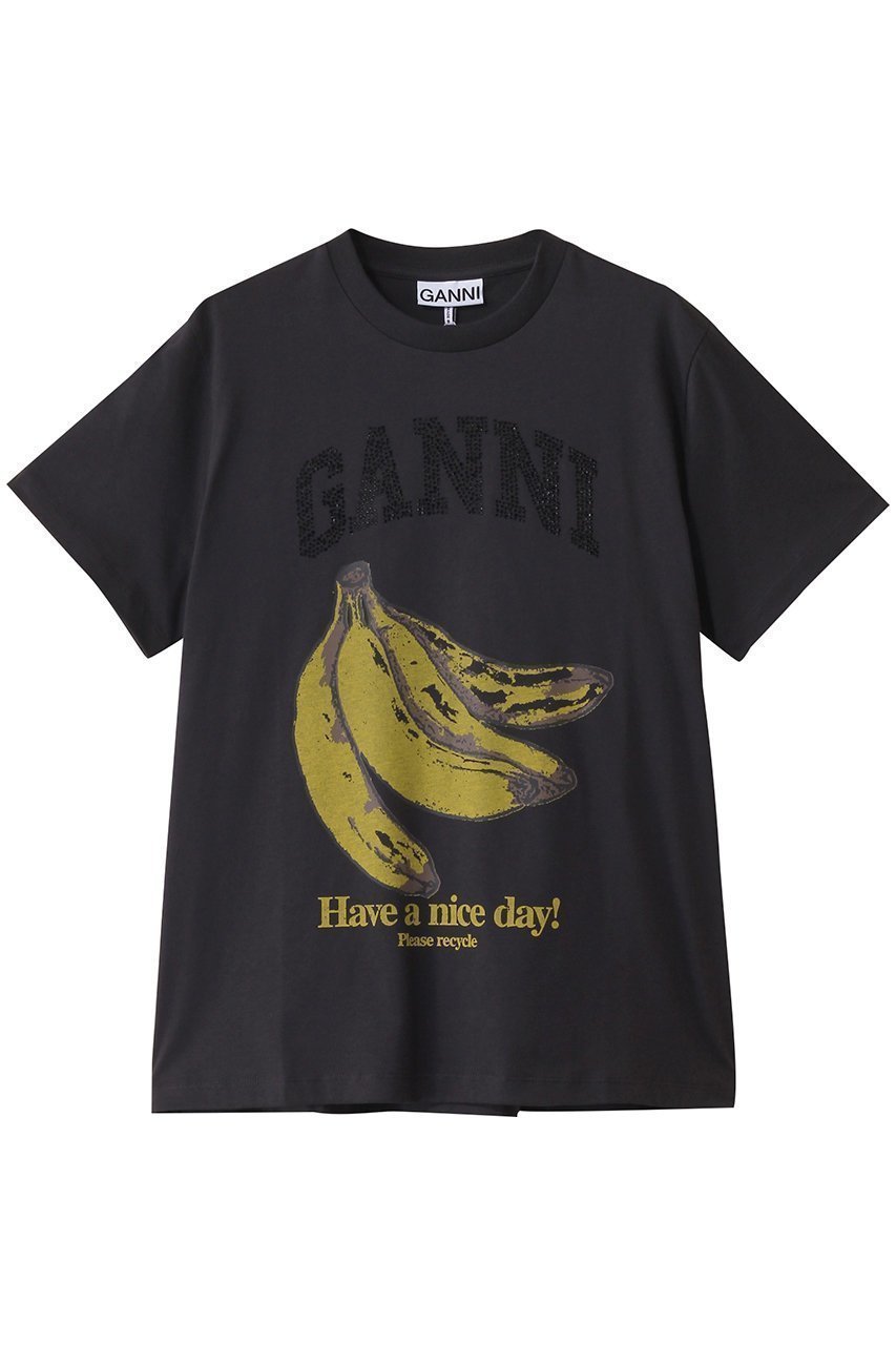 【GANNI/ガニー】バナナモチーフで気分もアップ 遊び心たっぷりのロゴTシャツ 人気、トレンドファッション・服の通販 founy(ファニー) 【ガニー/GANNI】 トレンドファッション・スタイル  Fashion Trends トレンド、ファッションスタイル Fashion Trends ファッション Fashion レディースファッション WOMEN トップス・カットソー Tops/Tshirt シャツ/ブラウス Shirts/Blouses ロング / Tシャツ T-Shirts カットソー Cut and Sewn 2025年 2025 ショート Short ジャージー Jersey スリーブ Sleeve プリント Print ベーシック Basic モチーフ Motif リラックス Relax 定番 Standard 無地 Plain Color A/W・秋冬 Aw・Autumn/Winter・Fw・Fall-Winter |ID:prp329100004571511