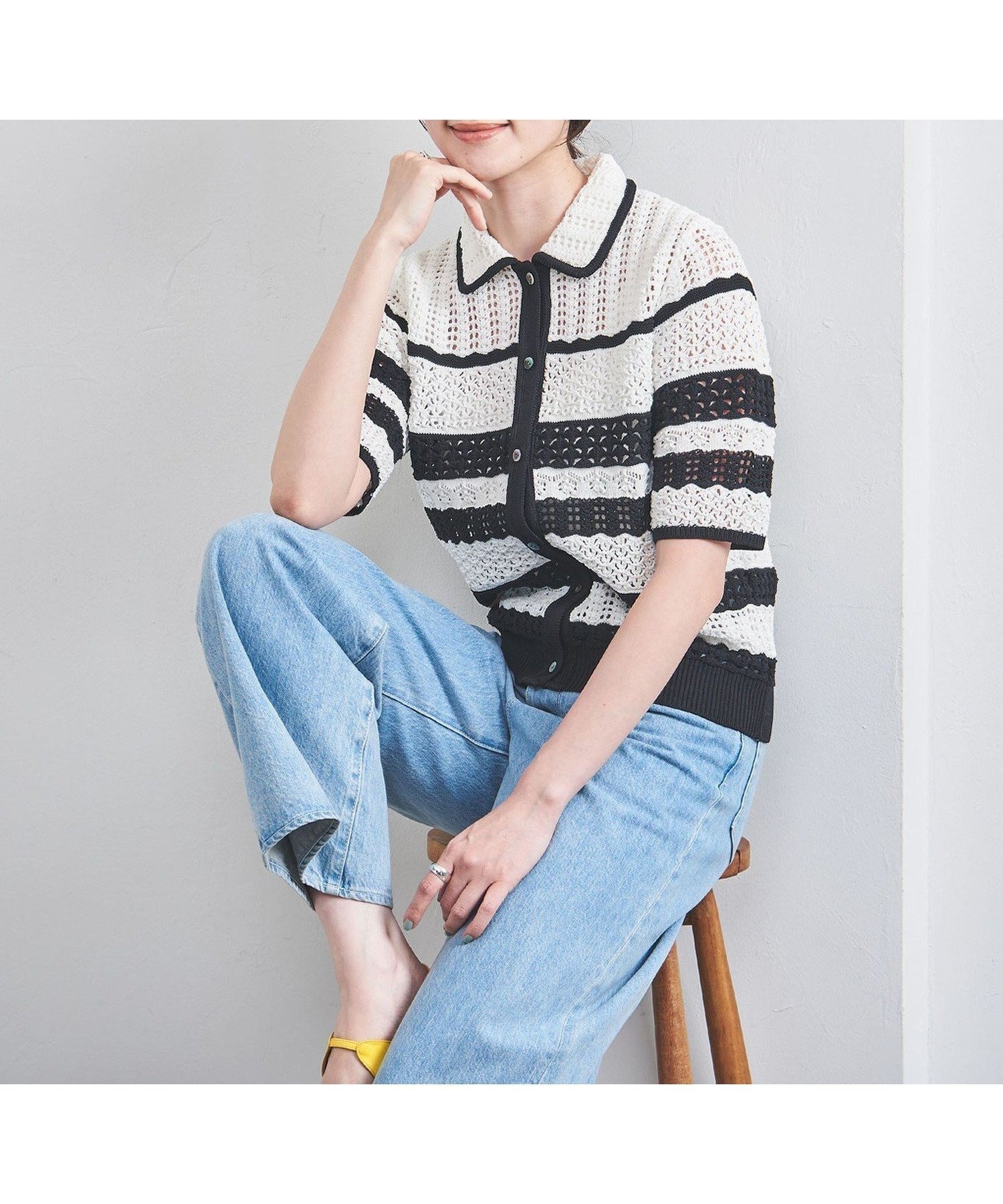 【UNITED ARROWS/ユナイテッドアローズ】繊細な透かし柄で魅せる 襟付き透かし編みポロニットトップス 人気、トレンドファッション・服の通販 founy(ファニー) 【ユナイテッドアローズ/UNITED ARROWS】 トレンドファッション・スタイル  Fashion Trends トレンド、ファッションスタイル Fashion Trends ファッション Fashion レディースファッション WOMEN トップス・カットソー Tops/Tshirt ニット Knit Tops インナー Inner キャミソール Camisole ボーダー Border 透かし Watermark |ID:prp329100004541997