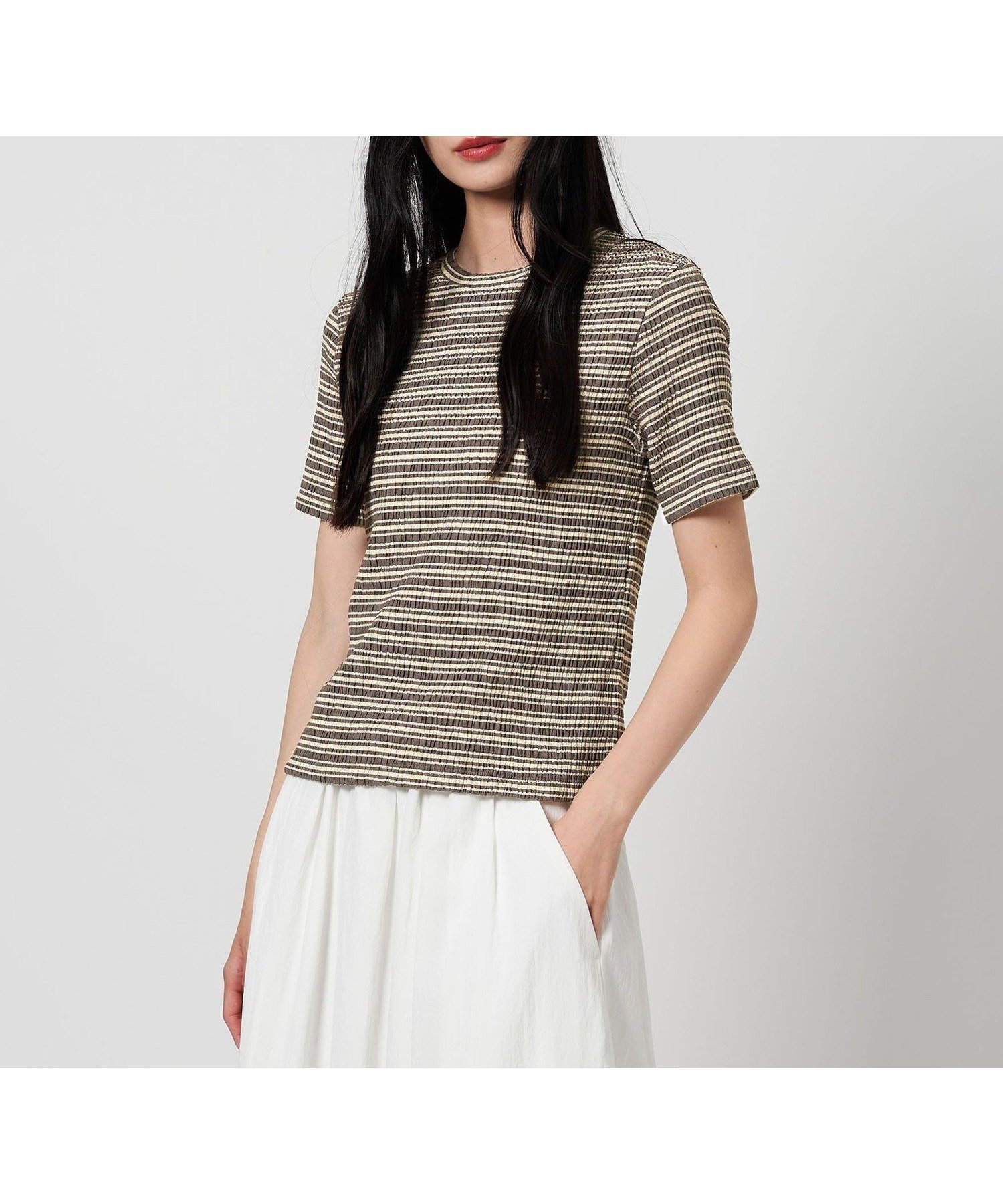 【BEAUTY&YOUTH / UNITED ARROWS/ビューティ&ユース ユナイテッドアローズ】シャーリング素材が新鮮 ボーダー柄コンパクトTシャツ 人気、トレンドファッション・服の通販 founy(ファニー) 【ビューティ&ユース ユナイテッドアローズ/BEAUTY&YOUTH / UNITED ARROWS】 トレンドファッション・スタイル  Fashion Trends トレンド、ファッションスタイル Fashion Trends ファッション Fashion レディースファッション WOMEN トップス・カットソー Tops/Tshirt シャツ/ブラウス Shirts/Blouses ロング / Tシャツ T-Shirts おすすめ Recommend コンパクト Compact シャーリング Shirring ショート Short シンプル Simple トレンド Trend フォルム Form ボトム Bottom ボーダー Border |ID:prp329100004538872