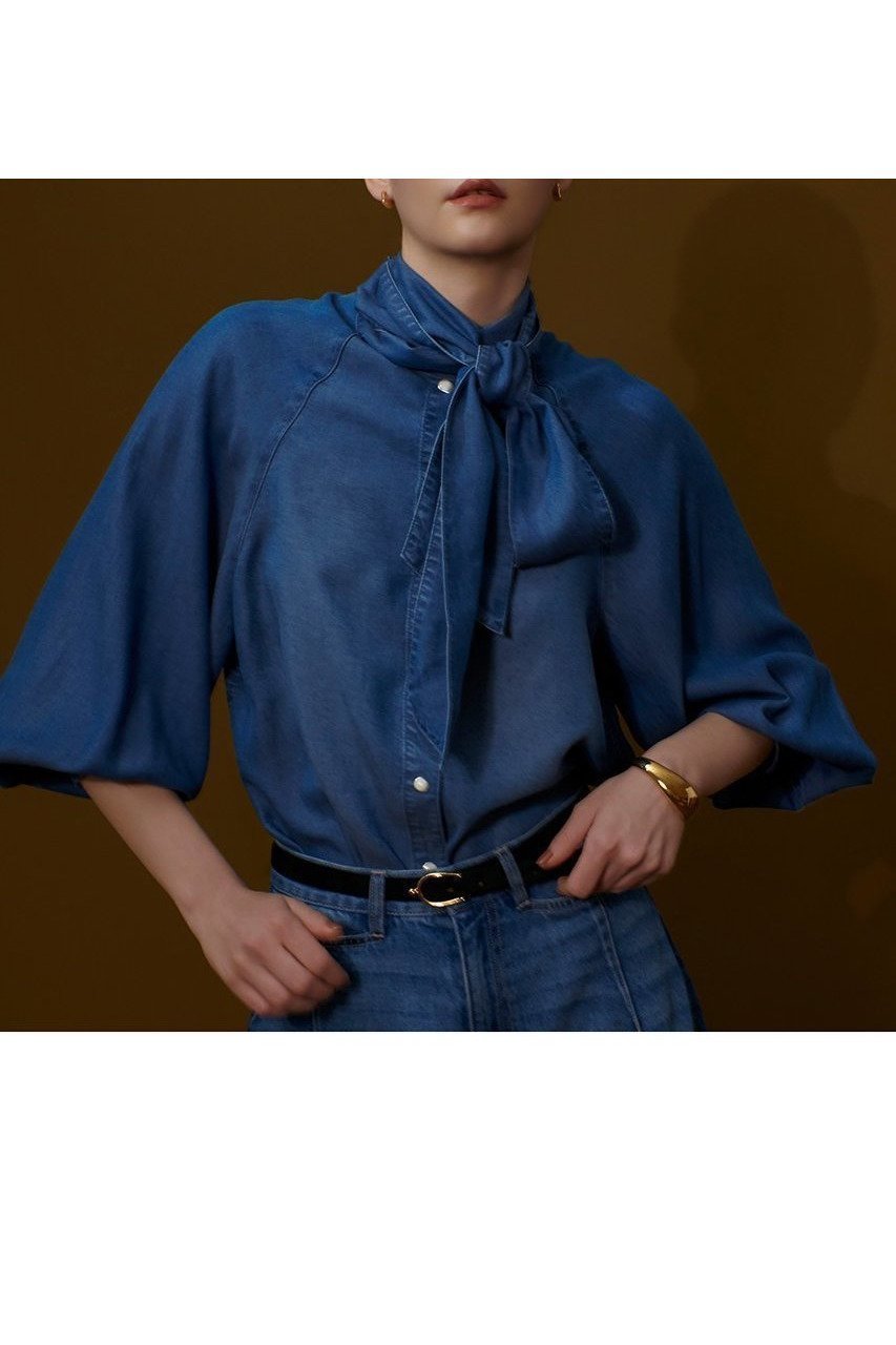 ウエスタンテイストを効かせたヴィンテージ風デニムブラウス 人気、トレンドファッション・服の通販 founy(ファニー) 【アルアバイル/allureville】 トレンドファッション・スタイル  Fashion Trends ファッション、ブランド PICK UP! Spotlight on Fashion Brands ファッション Fashion レディースファッション Ladies' Fashion Online トップス・カットソー Tops/Tshirt シャツ/ブラウス Shirts/Blouses ウエスタン Western スリーブ Sleeve セットアップ Set Up デニム Denim ドット Dot ロング Long ヴィンテージ Vintage NEW・新作・新着・新入荷 New Arrivals |ID:prp329100004588597