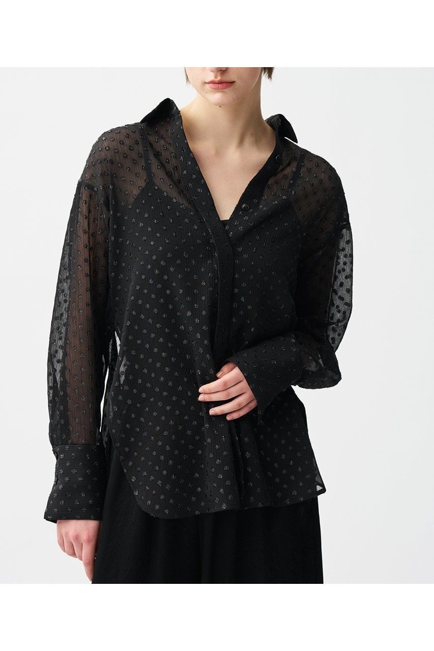 【uncrave/アンクレイヴ】大人の余裕を漂わせる シアードットジャガードシャツ 人気、トレンドファッション・服の通販 founy(ファニー) 【アンクレイヴ/uncrave】 トレンドファッション・スタイル  Trendy Fashion & Style トレンド・ファッションスタイル Fashion Trends & Styles ファッション Fashion レディースファッション Fashion for Women トップス・カットソー Cut & Sew Tops シャツ・ブラウス・オフィスカジュアル Elegant Blouses & Button-Ups カフス Cuff Design シアー Sheer, See-Through シンプル Simple, Minimal スリーブ Sleeve, Long Sleeve / Short Sleeve ドット Polka Dot, Dot Pattern ロング Long, Long-Length 新作・新入荷 New Arrivals / New In 羽織 Haori, Light Jacket |ID:prp329100004599351