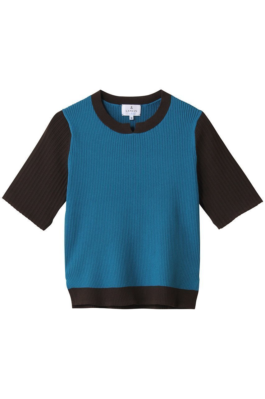 【LANVIN en Bleu/ランバン オン ブルー】スタイルアップも狙える カラーブロック半袖ニットトップス 人気、トレンドファッション・服の通販 founy(ファニー) 【ランバン オン ブルー/LANVIN en Bleu】 トレンドファッション・スタイル  Trendy Fashion & Style トレンド・ファッションスタイル Fashion Trends & Styles ファッション Fashion レディースファッション Fashion for Women トップス・カットソー Cut & Sew Tops ニット Knit Tops & Sweaters カジュアルプルオーバー・ニットトップス Pullovers & Knit Tops / Casual Pullovers ジャケット Jacket, Outerwear フィット Fit, Slim Fit ブロック Block, Solid Block Pattern ベスト Vest, Waistcoat 半袖 Short Sleeve, Half Sleeve 新作・新入荷 New Arrivals / New In |ID:prp329100004600440