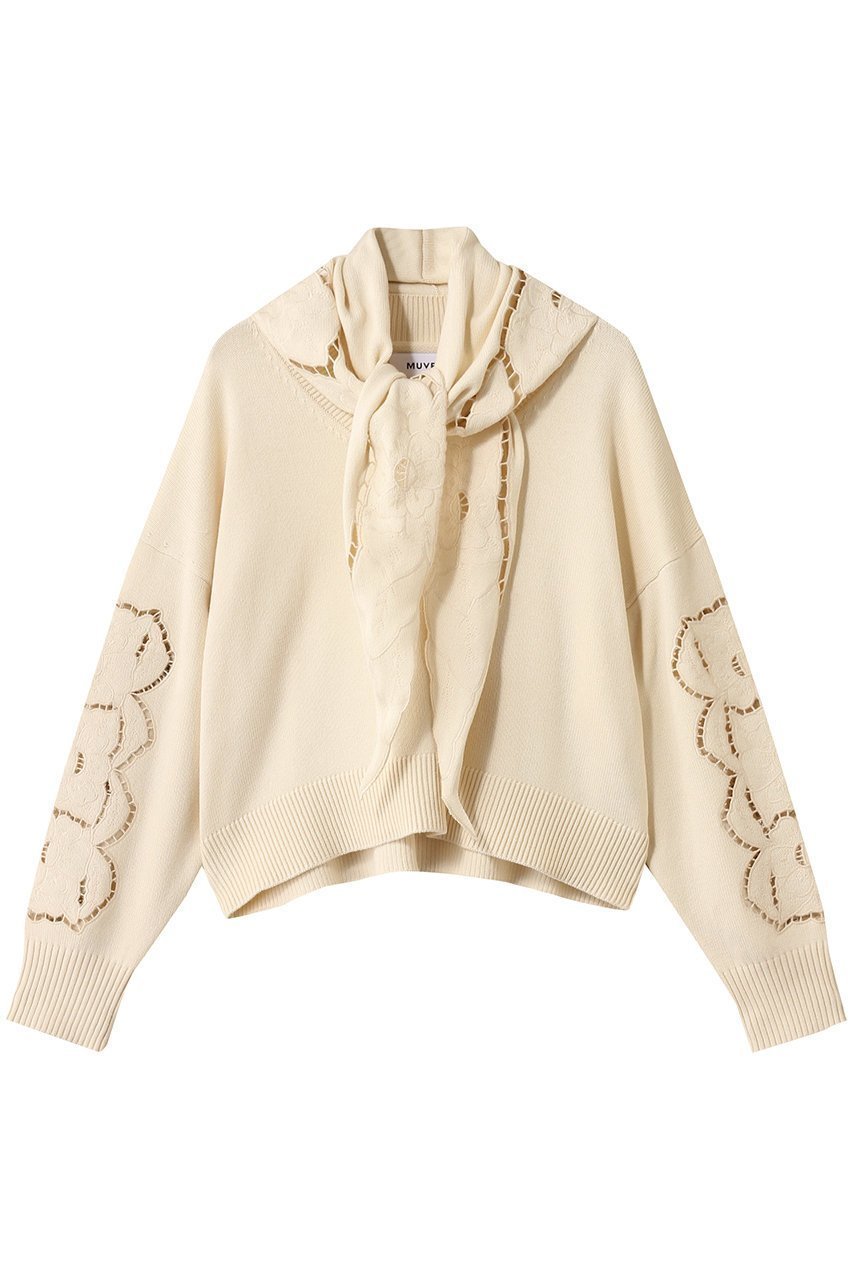 【ミュベール / MUVEIL】のカットワークスカーフ付きプルオーバー 人気、トレンドファッション・服の通販 founy(ファニー) 【ミュベール/MUVEIL】 トレンドファッション・スタイル  Trendy Fashion & Style ファッション、ブランド PICK UP! Must-Have Online Fashion Brands ファッション Fashion レディースファッション Fashion for Women トップス・カットソー Cut & Sew Tops ニット Knit Tops & Sweaters カジュアルプルオーバー・ニットトップス Pullovers & Knit Tops / Casual Pullovers 2025年 2025 2025-2026秋冬・A/W Autumn/Winter 2025–26 AW25–26 シルク Silk, 100% Silk スカーフ Scarf, Neckwear ハンド Hand, Handmade ボトム Bottoms, Lower Wear A/W・秋冬 Autumn/Winter 透かし Cut-Out, Lacework |ID:prp329100004613324