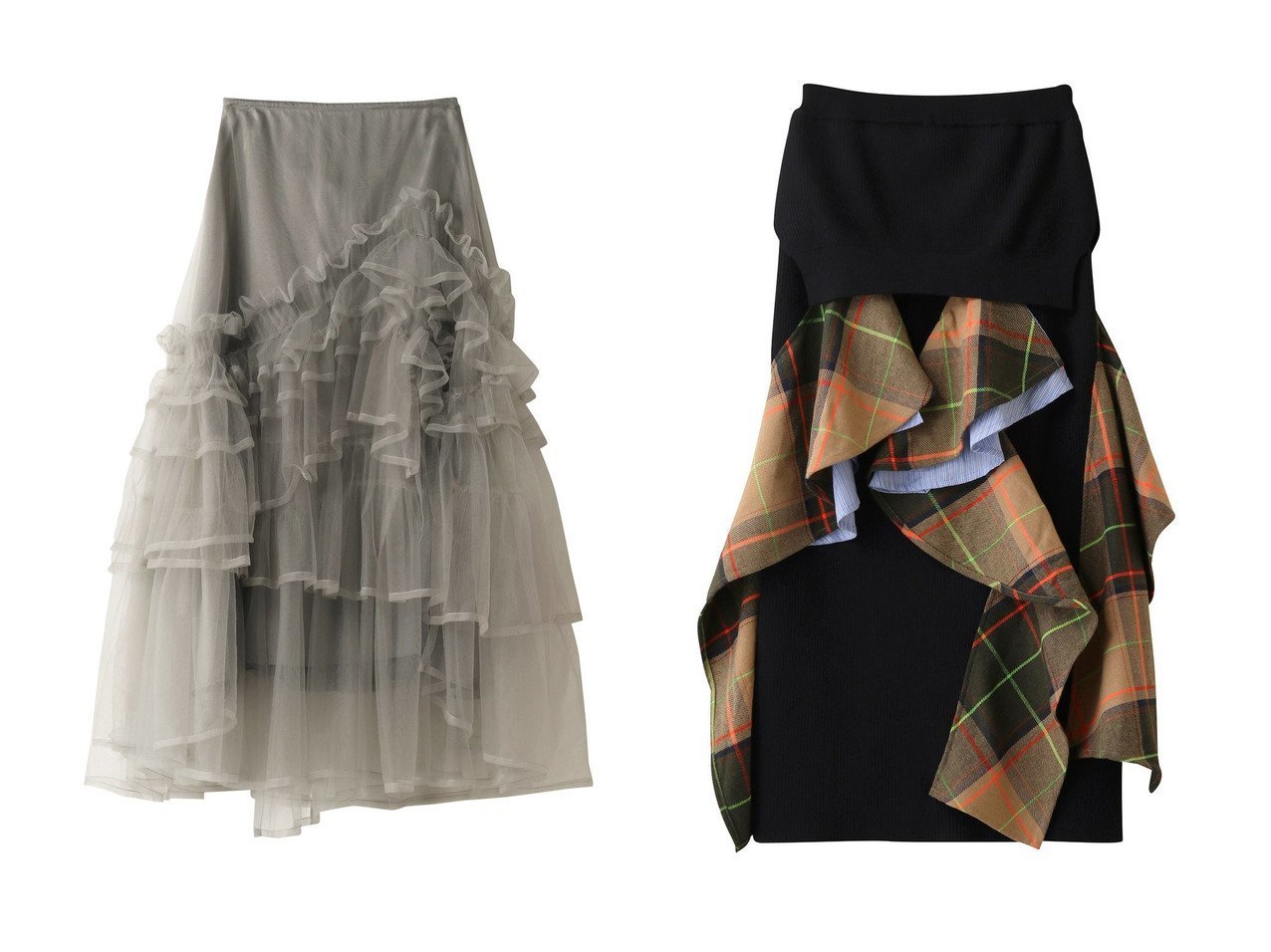 【ENFOLD/エンフォルド】のKnit Layered スカート&【REKISAMI/レキサミ】の【Chika Kisada】ナイロンチュールレイヤードスカート スカートのおすすめ！人気、レディースファッションの通販  おすすめで人気のファッション通販商品 インテリア・家具・キッズファッション・メンズファッション・レディースファッション・服の通販 founy(ファニー) https://founy.com/ ファッション Fashion レディース WOMEN スカート Skirt ロングスカート Long Skirt エレガント シンプル チュール チェック ロング |ID:crp329100000000255