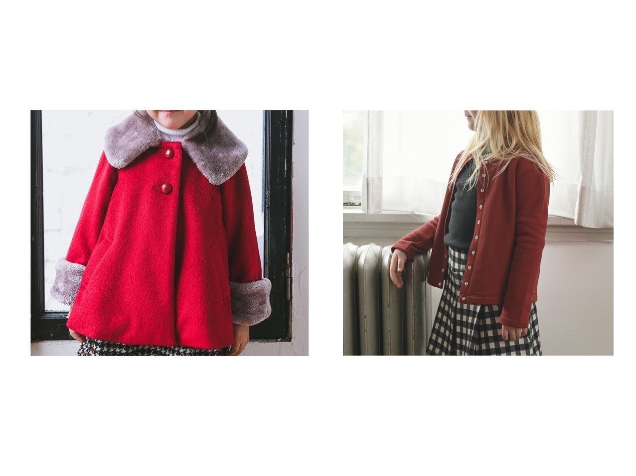 【agnes b. ENFANT / KIDS/アニエスベー アンファン】のM001 E CARDIGAN キッズ カーディガンプレッション&【BeBe / KIDS/ベベ】のエコファー 襟取り外し ポンチョ 風 コート (110cm～150cm) 【KIDS】子供服のおすすめ！人気、キッズファッションの通販 おすすめ人気トレンドファッション通販アイテム インテリア・キッズ・メンズ・レディースファッション・服の通販 founy(ファニー) 　ファッション　Fashion　キッズ　KIDS　アウター　Coat Outerwear Kids　トップス　Tops Tees Kids　シンプル　ベーシック　ポンチョ　ワンポイント　カッティング　カーディガン　ジャケット　スリム　定番　ビスチェ　半袖　メルトン　メンズ　冬　Winter　ブラック系　Black　オレンジ系　Orange　グレー系　Gray　ブルー系　Blue　ピンク系　Pink　|ID:crp329100000003761