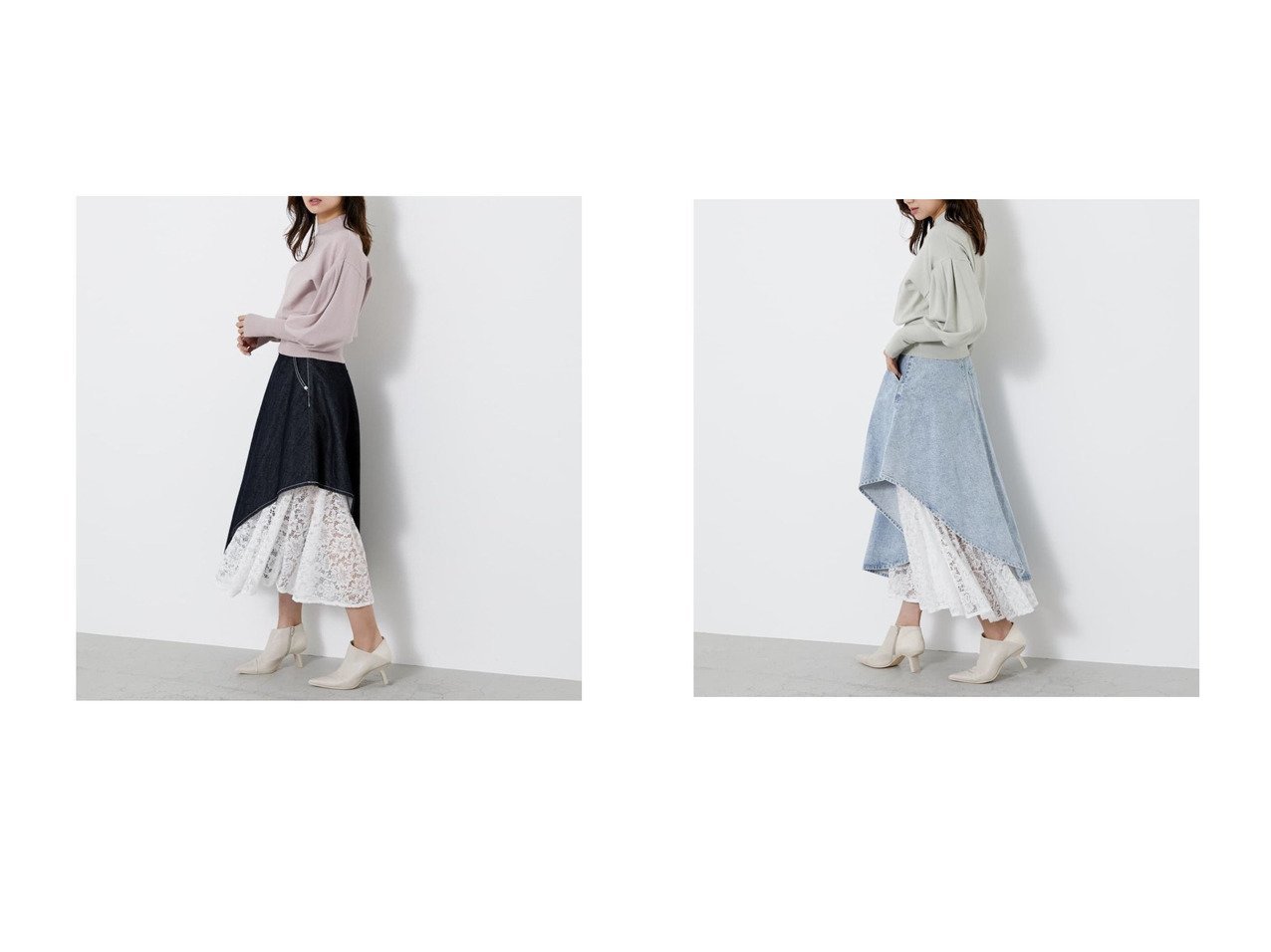 【rienda/リエンダ】のレイヤードフレアBLU3&レイヤードフレアW DENIM SK SLYのおすすめ！人気、トレンド・レディースファッションの通販 おすすめ人気トレンドファッション通販アイテム インテリア・キッズ・メンズ・レディースファッション・服の通販 founy(ファニー) 　ファッション　Fashion　レディースファッション　WOMEN　スカート　Skirt　2021年　2021　2021 春夏 S/S　SS Spring/Summer 2021　S/S 春夏　SS Spring/Summer　コンビ　デニム　パターン　フレア　ペチコート　レース　春　Spring　ブルー系　Blue　|ID:crp329100000018475