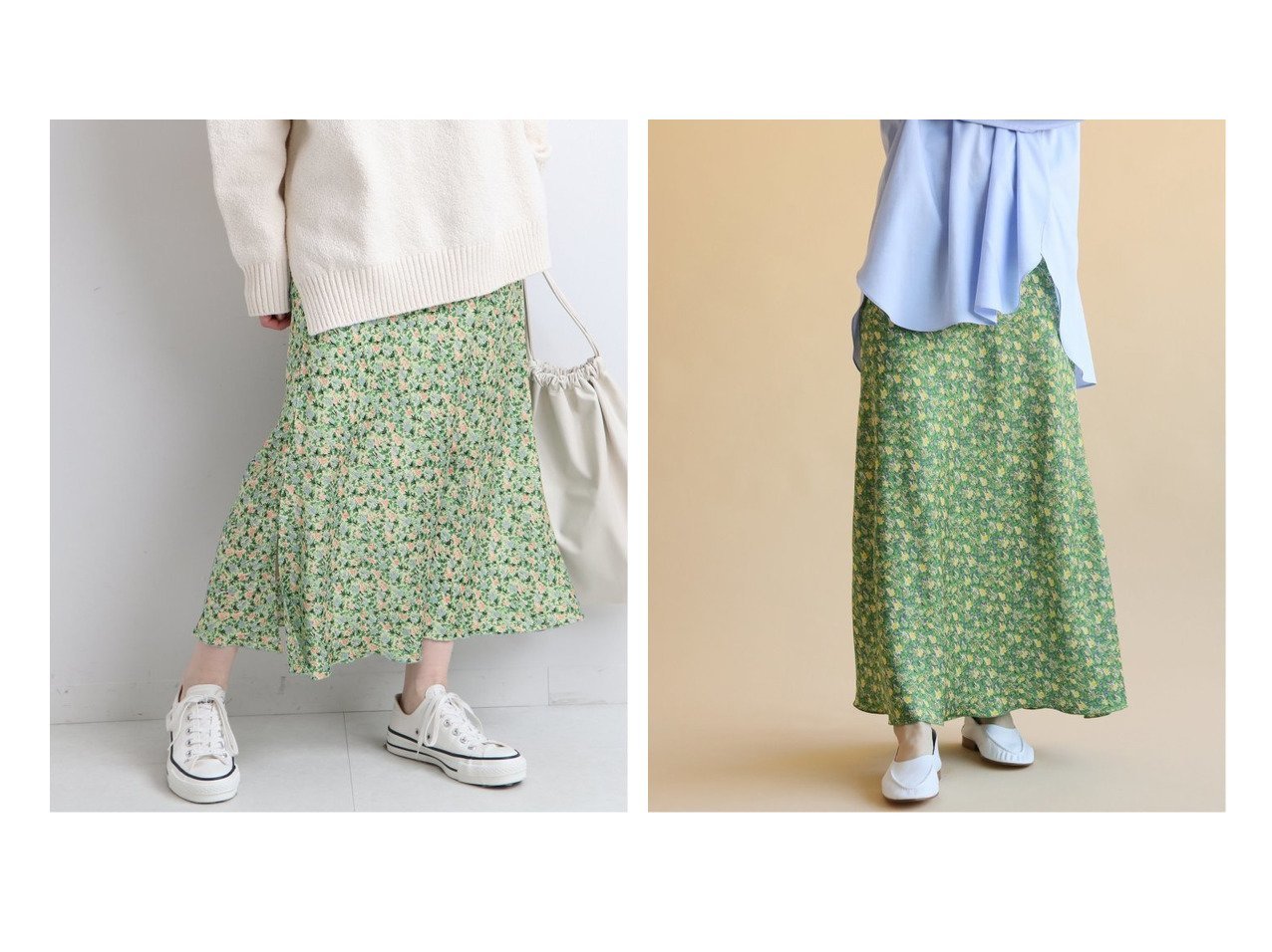 【IENA/イエナ】のウィステリア フラワースリットスカート IENAのおすすめ！人気、トレンド・レディースファッションの通販 おすすめ人気トレンドファッション通販アイテム インテリア・キッズ・メンズ・レディースファッション・服の通販 founy(ファニー) 　ファッション　Fashion　レディースファッション　WOMEN　スカート　Skirt　2021年　2021　2021 春夏 S/S　SS Spring/Summer 2021　S/S 春夏　SS Spring/Summer　グラデーション　サテン　定番　Standard　レッド系　Red　グリーン系　Green　|ID:crp329100000019149