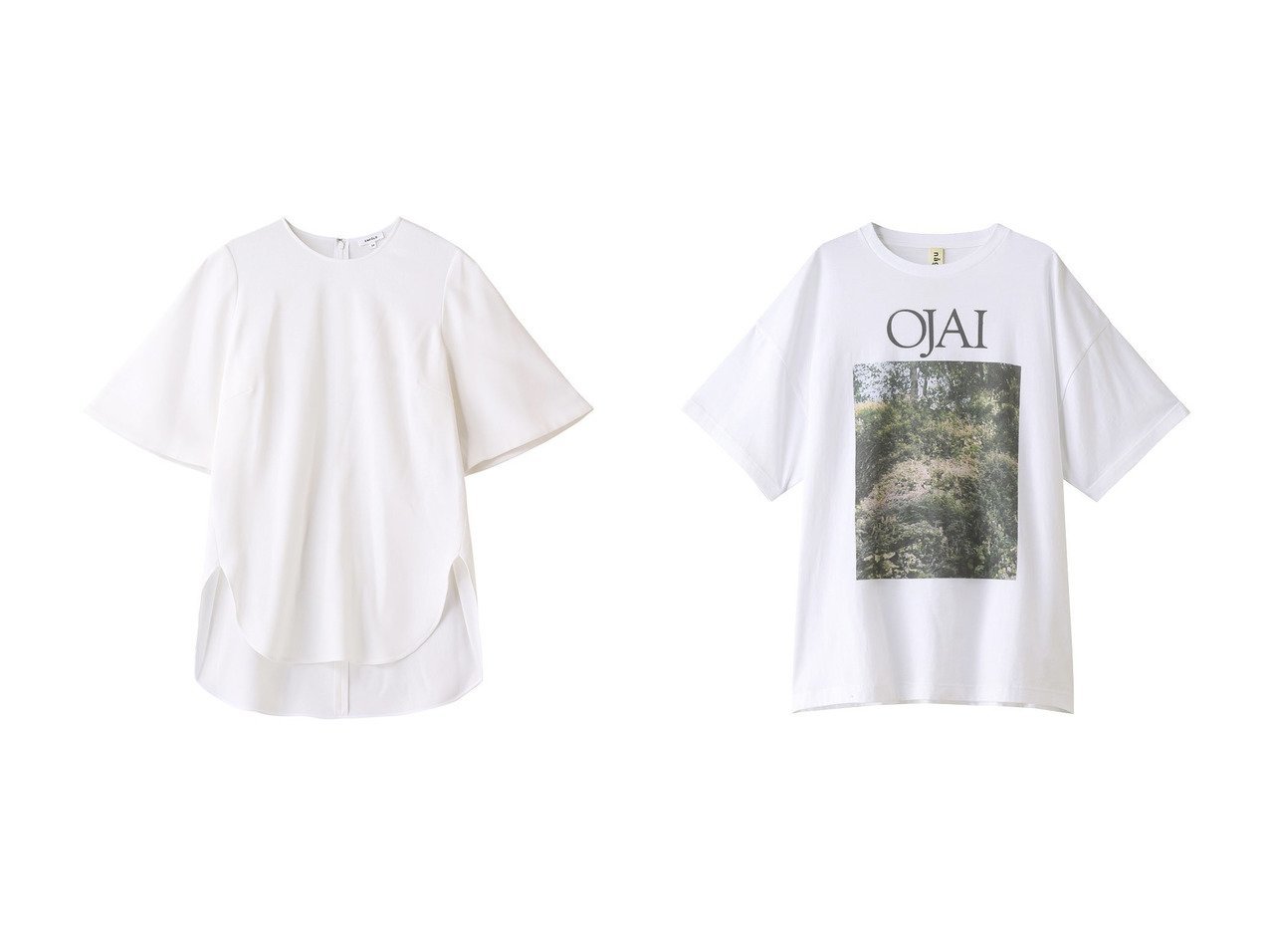 【ENFOLD/エンフォルド】のPEダブルクロス ラウンドヘムプルオーバー&【nagonstans/ナゴンスタンス】のSingle Jersey OJAI Tシャツ 【トップス・カットソー】おすすめ！人気、トレンド・レディースファッションの通販  おすすめ人気トレンドファッション通販アイテム インテリア・キッズ・メンズ・レディースファッション・服の通販 founy(ファニー) 　ファッション　Fashion　レディースファッション　WOMEN　トップス・カットソー　Tops/Tshirt　シャツ/ブラウス　Shirts/Blouses　プルオーバー　Pullover　ロング / Tシャツ　T-Shirts　カットソー　Cut and Sewn　S/S・春夏　SS・Spring/Summer　ショート　スリーブ　ダブル　ベーシック　ボトム　再入荷　Restock/Back in Stock/Re Arrival　春　Spring　プリント　半袖　ホワイト系　White　ブラック系　Black　ブルー系　Blue　|ID:crp329100000028311