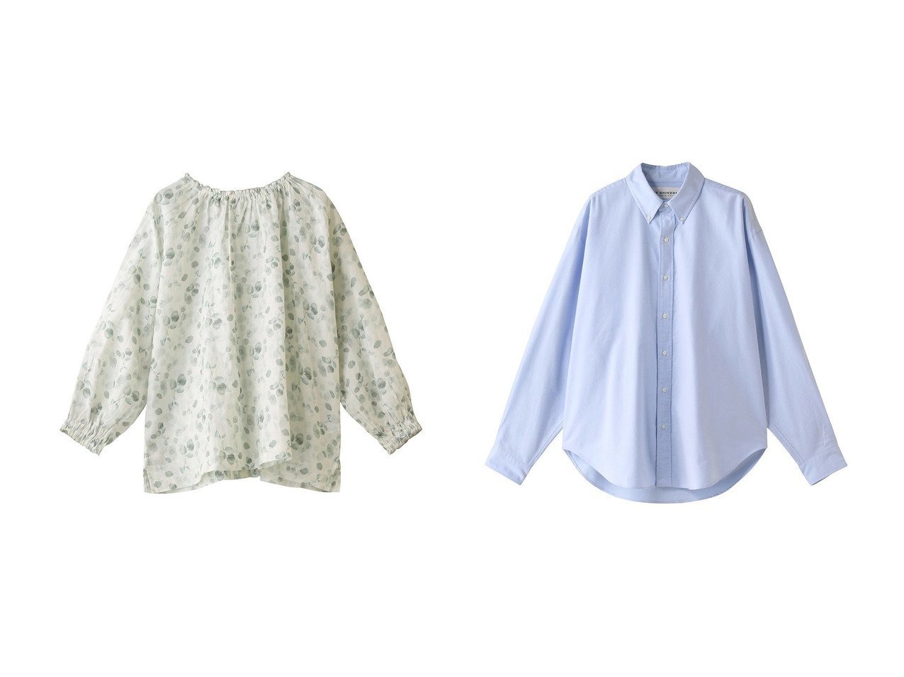 【nest Robe/ネストローブ】のリネンユーカリプリントブラウス&【Shinzone/シンゾーン】のオックスフォードダディーシャツ 【トップス・カットソー】おすすめ！人気、トレンド・レディースファッションの通販 おすすめ人気トレンドファッション通販アイテム インテリア・キッズ・メンズ・レディースファッション・服の通販 founy(ファニー) 　ファッション　Fashion　レディースファッション　WOMEN　トップス・カットソー　Tops/Tshirt　シャツ/ブラウス　Shirts/Blouses　シャーリング　スリーブ　プリント　リネン　ロング　シンプル　デニム　ボトム　再入荷　Restock/Back in Stock/Re Arrival　グリーン系　Green　ホワイト系　White　ブルー系　Blue　|ID:crp329100000033767