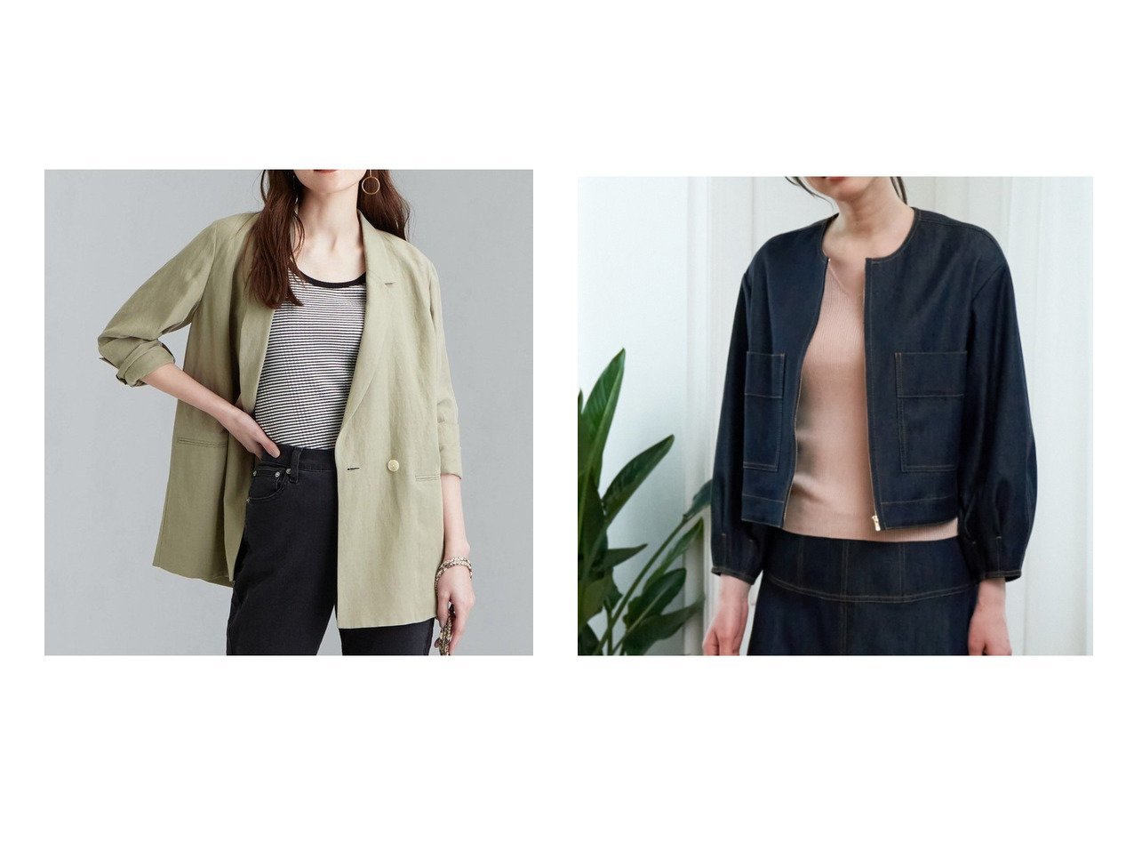 【ANAYI/アナイ】のデニムライクボリュームスリーブジャケット&【green label relaxing / UNITED ARROWS/グリーンレーベル リラクシング / ユナイテッドアローズ】のFFC レーヨン ライト ジャケット 【アウター】おすすめ！人気、トレンド・レディースファッションの通販 おすすめ人気トレンドファッション通販アイテム インテリア・キッズ・メンズ・レディースファッション・服の通販 founy(ファニー) 　ファッション　Fashion　レディースファッション　WOMEN　アウター　Coat Outerwear　ジャケット　Jackets　テーラードジャケット　Tailored Jackets　ノーカラージャケット　No Collar Leather Jackets　春　Spring　秋　Autumn/Fall　ジャケット　スリット　バランス　マニッシュ　ルーズ　再入荷　Restock/Back in Stock/Re Arrival　おすすめ　Recommend　シルク　スカーフ　ストレッチ　デニム　ポケット　ワイド　羽織　ベージュ系　Beige　|ID:crp329100000038617