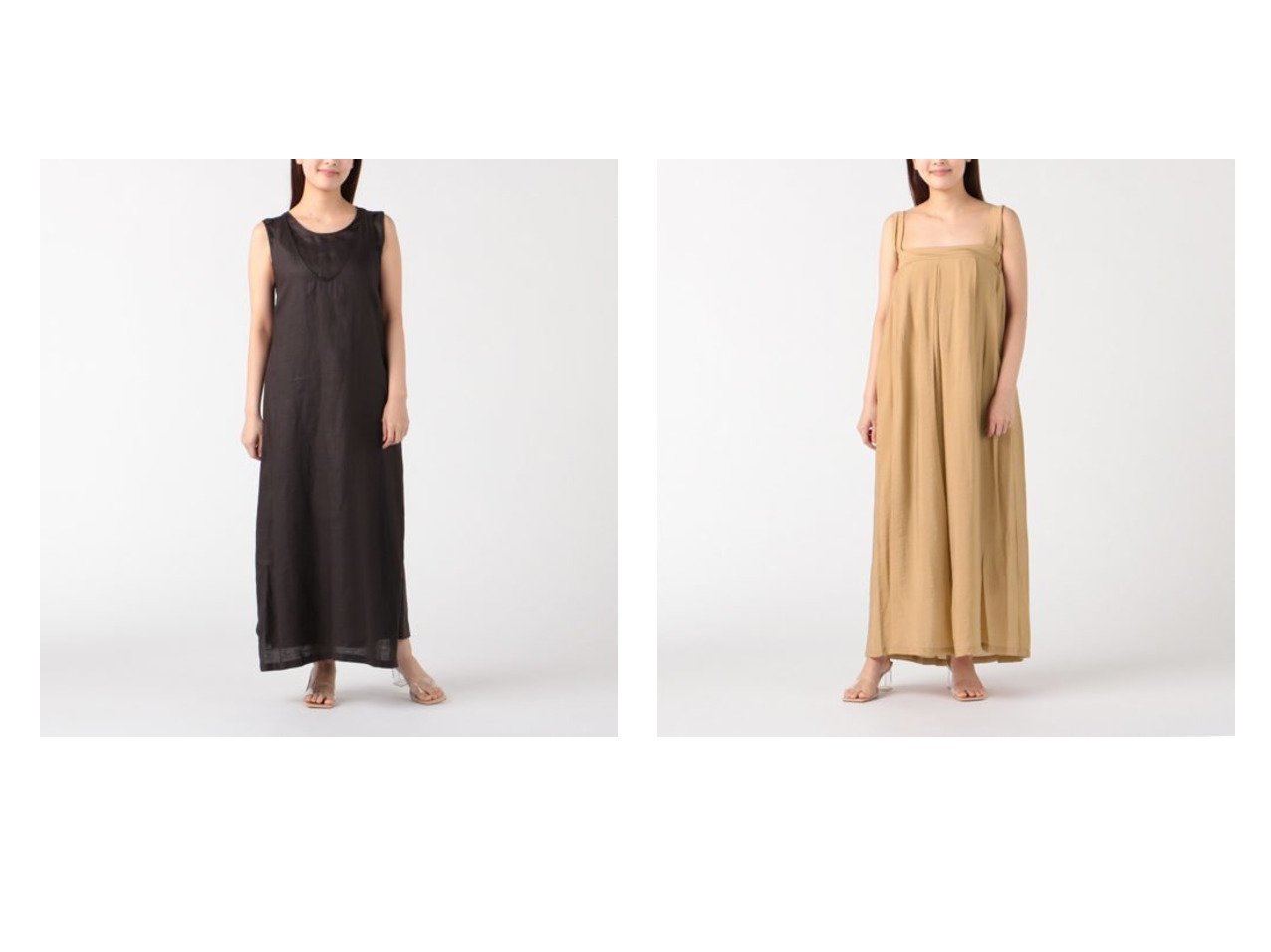 【normment/ノーメント】のramie apron dress&french rayon tuck dress おすすめ！人気トレンド・レディースファッション通販 おすすめ人気トレンドファッション通販アイテム インテリア・キッズ・メンズ・レディースファッション・服の通販 founy(ファニー) 　ファッション　Fashion　レディースファッション　WOMEN　ワンピース　Dress　ドレス　Party Dresses　ドレス　ノースリーブ　フレンチ　ブラウン系　Brown　ブラック系　Black　|ID:crp329100000046292