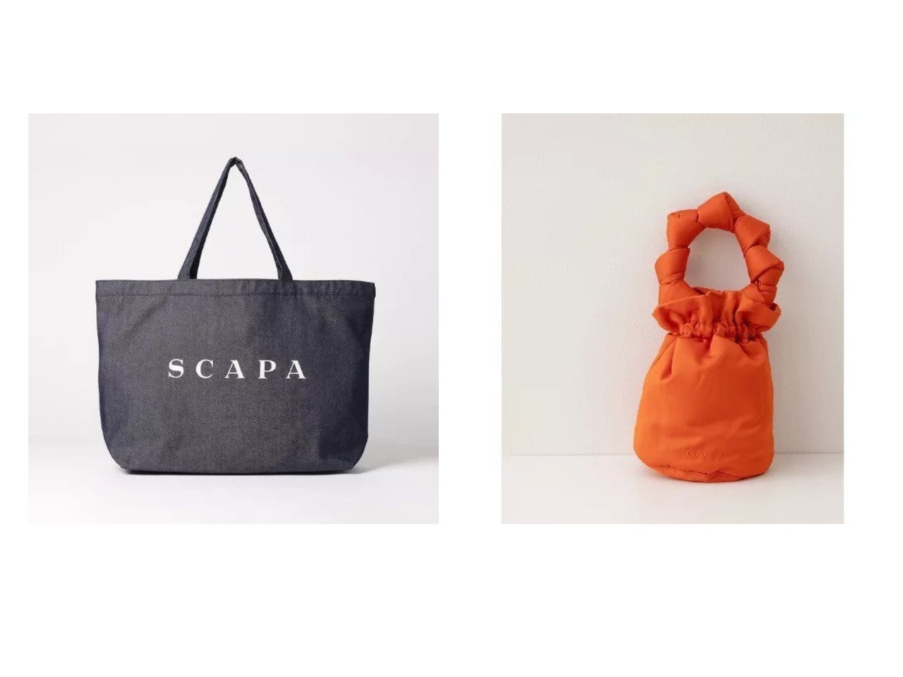 【SCAPA/スキャパ】のSCエコバッグ&【ADAM ET ROPE'/アダム エ ロペ】の【GANNI】サテンノットバッグ 【バッグ・鞄】おすすめ！人気トレンド・レディースファッション通販 おすすめで人気の流行・トレンド、ファッションの通販商品 インテリア・家具・メンズファッション・キッズファッション・レディースファッション・服の通販 founy(ファニー) https://founy.com/ ファッション Fashion レディースファッション WOMEN バッグ Bag コンパクト シンプル プリント ベーシック 軽量 アクセサリー サテン ショルダー トレンド ハンドバッグ フォルム ポケット |ID:crp329100000046520