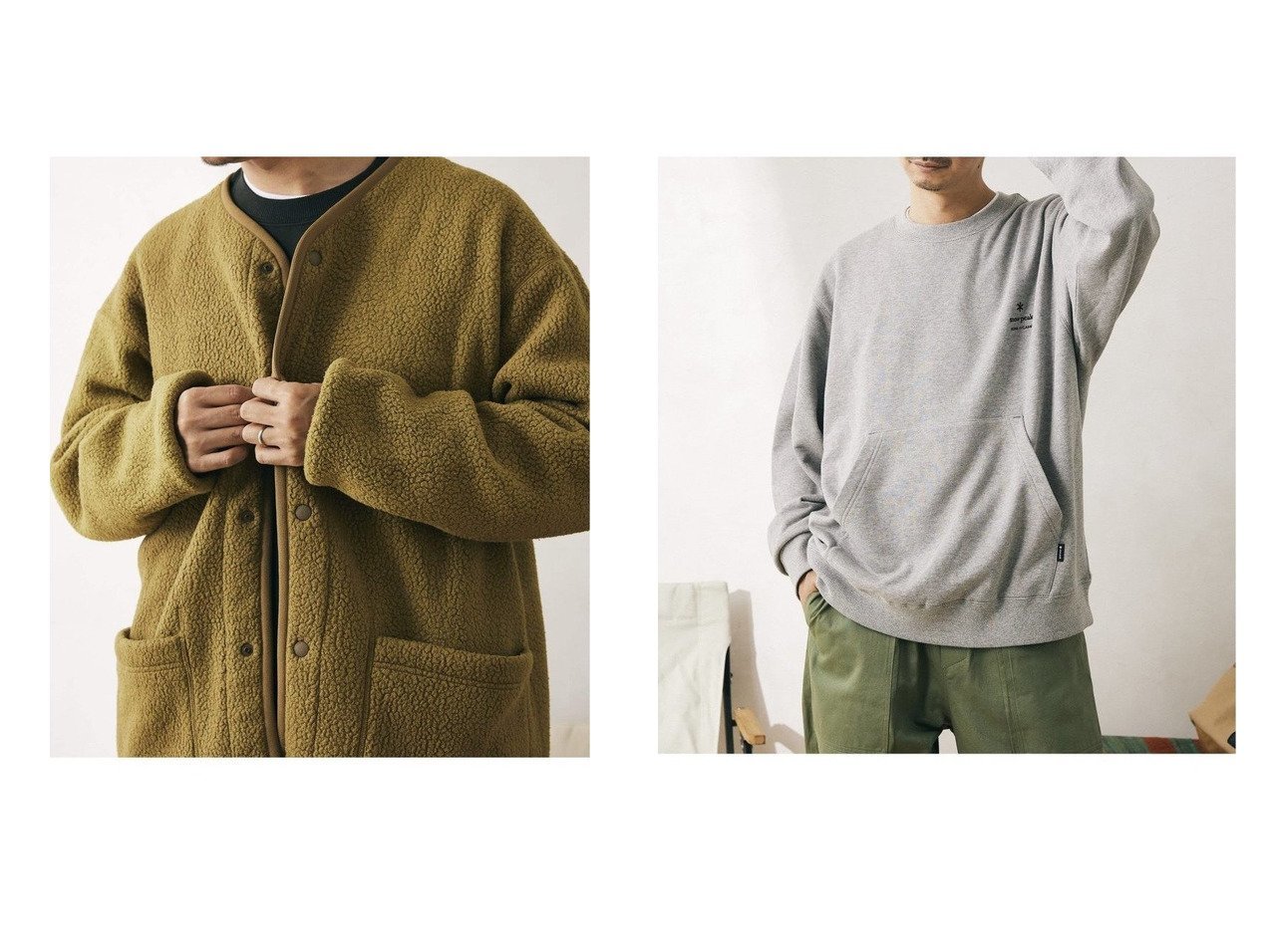 【JOURNAL STANDARD relume / MEN/ジャーナルスタンダード レリューム】の【スノーピーク】別注 Thermal ボアフリース カーディガン&【スノーピーク】別注 HOME CAMP ロゴスウェット 【MEN】別注・限定・コラボなど、おすすめ！人気トレンド・男性、メンズファッションの通販 おすすめ人気トレンドファッション通販アイテム インテリア・キッズ・メンズ・レディースファッション・服の通販 founy(ファニー) 　ファッション　Fashion　メンズファッション　MEN　トップス・カットソー　Tops/Tshirt/Men　シャツ　Shirts　NEW・新作・新着・新入荷　New Arrivals　アウトドア　カーディガン　コレクション　ジャケット　セットアップ　ミリタリー　モッズコート　ライナー　再入荷　Restock/Back in Stock/Re Arrival　別注　ブラック系　Black　グレー系　Gray　|ID:crp329100000056578