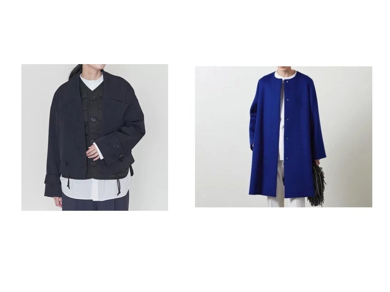 【ASTRAET/アストラット】のギャバ ショート トレンチコート&【UNITED ARROWS/ユナイテッドアローズ】のAライン ノーカラー ミドル丈 コート B † 【アウター】おすすめ！人気、トレンド・レディースファッションの通販 おすすめ人気トレンドファッション通販アイテム インテリア・キッズ・メンズ・レディースファッション・服の通販 founy(ファニー) 　ファッション　Fashion　レディースファッション　WOMEN　アウター　Coat Outerwear　コート　Coats　トレンチコート　Trench Coats　インナー　ショルダー　ショート　ドロップ　ブルゾン　ベスト　ドット　バランス　フロント　ミドル　おすすめ　Recommend　ブルー系　Blue　ホワイト系　White　ブラック系　Black　|ID:crp329100000066693