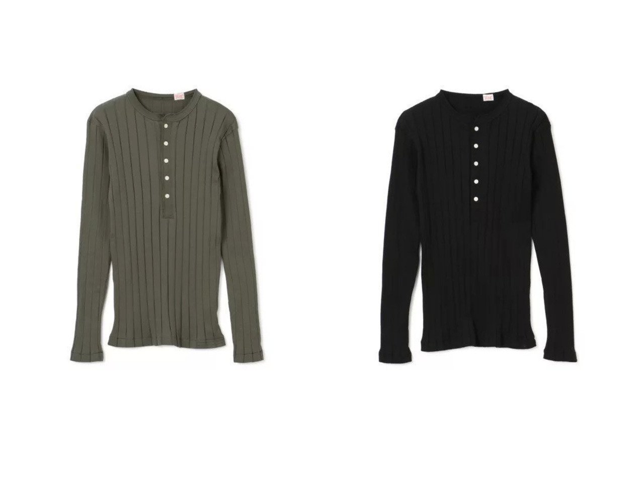 【YOUNG & OLSEN The DRYGOODS STORE/ヤングアンドオルセン】のBROAD RIB HENLEY NECK LS 【トップス・カットソー】おすすめ！人気、トレンド・レディースファッションの通販 おすすめ人気トレンドファッション通販アイテム インテリア・キッズ・メンズ・レディースファッション・服の通販 founy(ファニー) 　ファッション　Fashion　レディースファッション　WOMEN　トップス・カットソー　Tops/Tshirt　シャツ/ブラウス　Shirts/Blouses　ロング / Tシャツ　T-Shirts　カットソー　Cut and Sewn　カットソー　ジャケット　ストレッチ　フィット　洗える　長袖　グリーン系　Green　ブラック系　Black　|ID:crp329100000073074