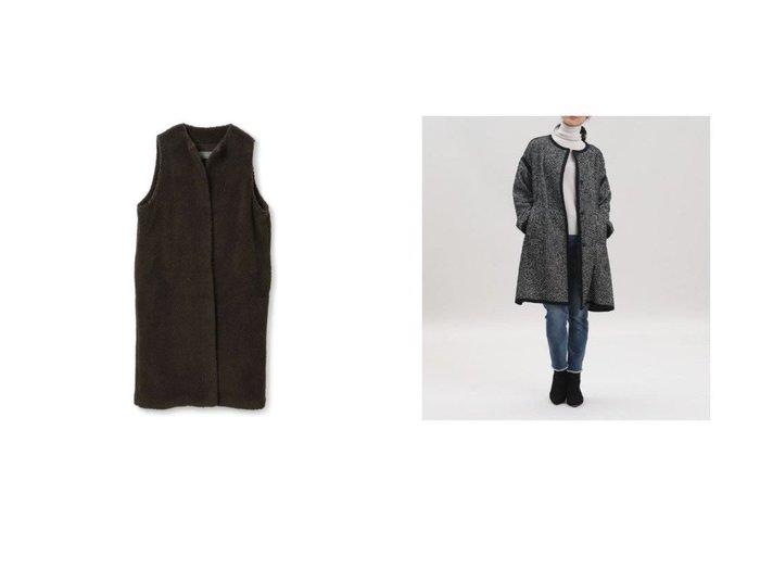 【PLAIN PEOPLE/プレインピープル】のトスカーナボアロングジレ&【7-IDconcept/セブンアイディコンセプト】のヘリンボーンノーカラーコート 【アウター】おすすめ！人気、トレンド・レディースファッションの通販 おすすめ人気トレンドファッション通販アイテム インテリア・キッズ・メンズ・レディースファッション・服の通販 founy(ファニー) https://founy.com/ ファッション Fashion レディースファッション WOMEN アウター Coat Outerwear トップス・カットソー Tops/Tshirt ベスト/ジレ Gilets/Vests コート Coats コンパクト ベスト カーディガン ヘリンボーン |ID:crp329100000074919