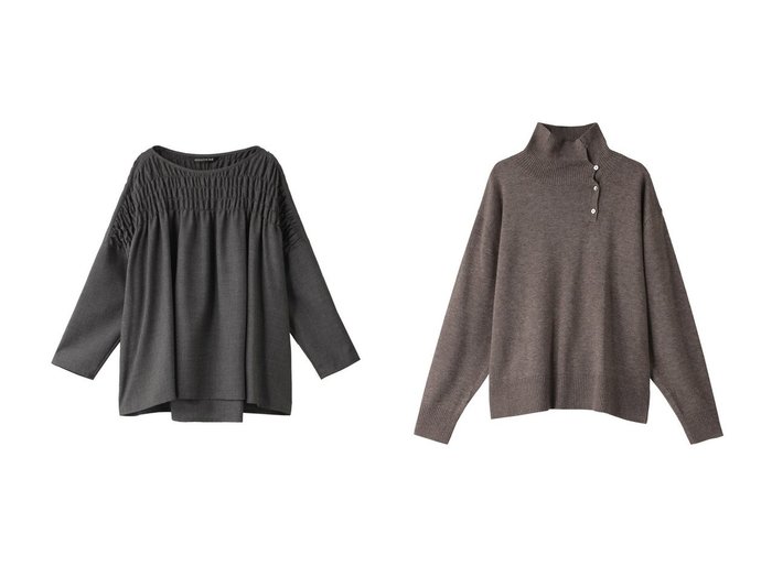 【mizuiro ind/ミズイロ インド】のギャザーデザインクルーネックワイドプルオーバー&サイドボタンハイネックプルオーバー 【トップス・カットソー】おすすめ！人気、トレンド・レディースファッションの通販 おすすめ人気トレンドファッション通販アイテム 人気、トレンドファッション・服の通販 founy(ファニー) ファッション Fashion レディースファッション WOMEN トップス・カットソー Tops/Tshirt ニット Knit Tops プルオーバー Pullover スモッキング ドレープ フレア ヨーク シンプル ハイネック |ID:crp329100000078875