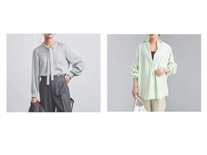 UNITED ARROWS BK/STN プリント ボウタイ ブラウス B