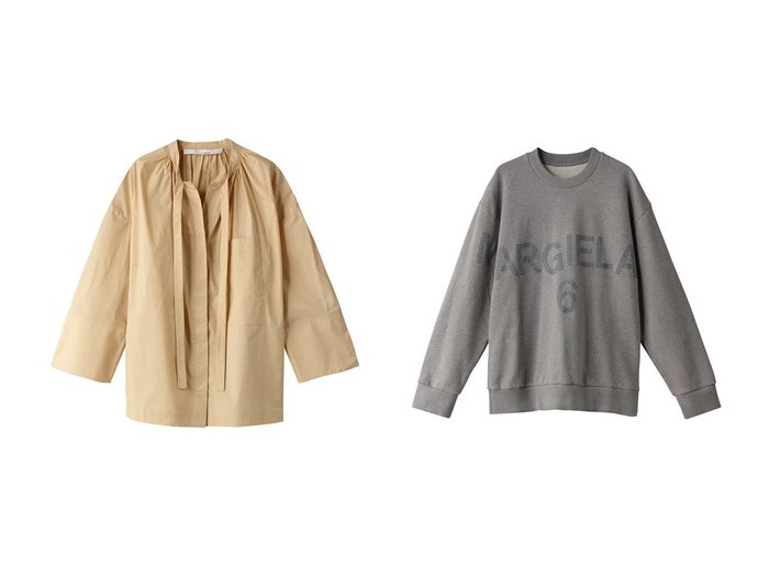 【TELA/テラ】のBIA ギャザーシャツ&【MM6 Maison Martin Margiela/エムエム6 メゾン マルタン マルジェラ】のロゴスウェットシャツ 【トップス・カットソー】おすすめ！人気、トレンド・レディースファッションの通販 おすすめ人気トレンドファッション通販アイテム インテリア・キッズ・メンズ・レディースファッション・服の通販 founy(ファニー) https://founy.com/ ファッション Fashion レディースファッション WOMEN トップス・カットソー Tops/Tshirt シャツ/ブラウス Shirts/Blouses パーカ Sweats ロング / Tシャツ T-Shirts スウェット Sweat カットソー Cut and Sewn ギャザー スリーブ リボン ロング ストレート フロント ヴィンテージ |ID:crp329100000092253