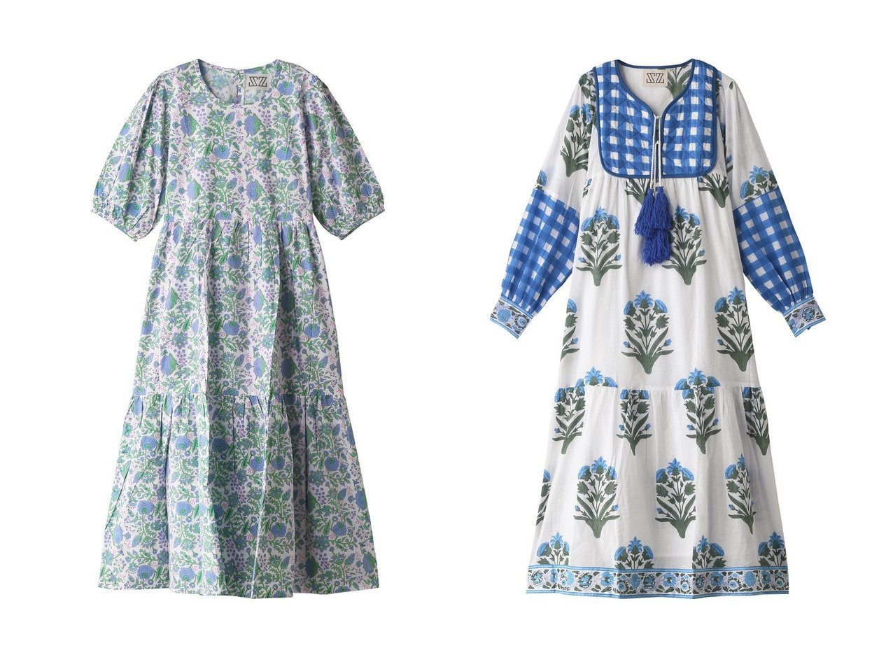 【SZ Blockprints/エスゼット ブロックプリント】のGAIA DRESS PADRA コットンティアードワンピース&JODHPUR DRESS PALLADIO コットンワンピース 【ワンピース・ドレス】おすすめ！人気、トレンド、レディースファッションの通販 おすすめ人気トレンドファッション通販アイテム インテリア・キッズ・メンズ・レディースファッション・服の通販 founy(ファニー) 　ファッション　Fashion　レディースファッション　WOMEN　ワンピース　Dress　ドレス　Party Dresses　チュニック　Tunic　S/S・春夏　SS・Spring/Summer　インド　サマー　スリット　チュニック　ティアードワンピース　フラワー　ブロック　プリント　ロング　夏　Summer　春　Spring　キルティング　タッセル　リボン　パープル系　Purple　ブルー系　Blue　|ID:crp329100000097460