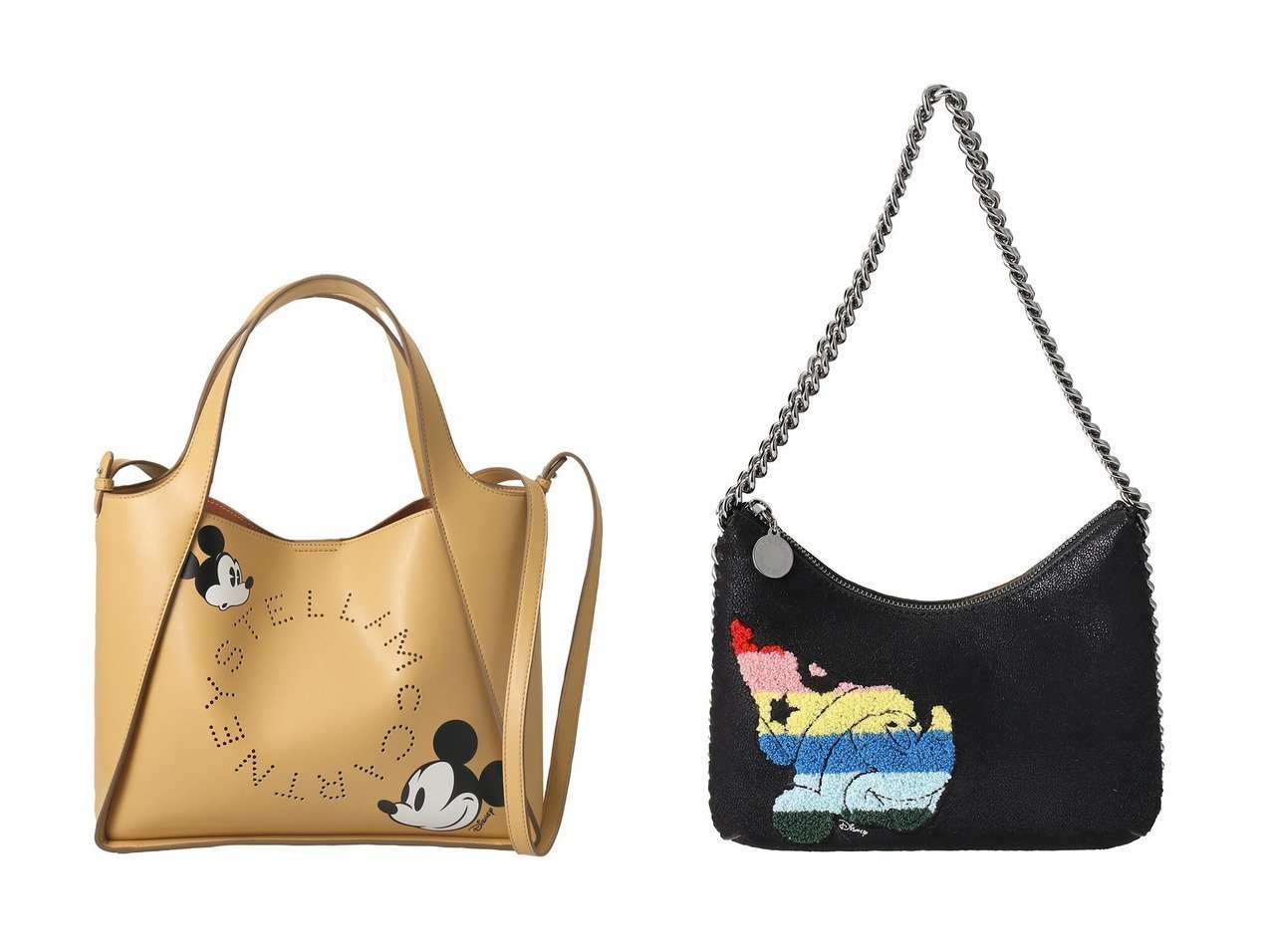 【STELLA McCARTNEY/ステラ マッカートニー】のFantasia Mickey Falabella Mini Zip ショルダーバッグ&Fantasia Mickey Stella Logo 2wayハンドバッグ 【バッグ・鞄】おすすめ！人気、トレンド、レディースファッションの通販  おすすめ人気トレンドファッション通販アイテム インテリア・キッズ・メンズ・レディースファッション・服の通販 founy(ファニー) 　ファッション　Fashion　レディースファッション　WOMEN　バッグ　Bag　ハンドバッグ　プリント　ポーチ　モノトーン　シルバー　パッチ　ブラック系　Black　|ID:crp329100000099322