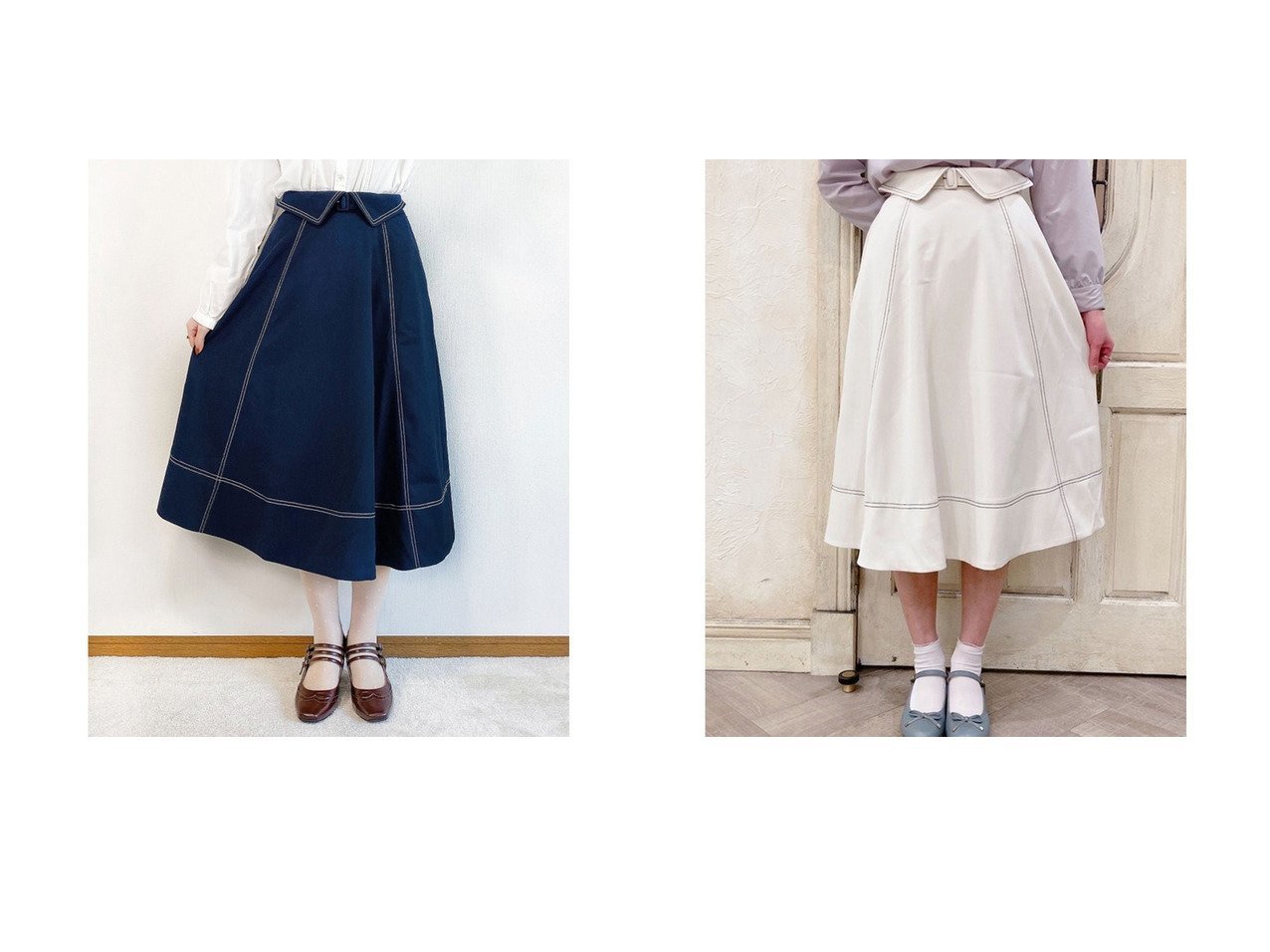 【Fi.n.t/フィント】の【F&A】 折り返し配色ステッチフレアースカート おすすめ！人気、トレンド、レディースファッションの通販 おすすめ人気トレンドファッション通販アイテム インテリア・キッズ・メンズ・レディースファッション・服の通販 founy(ファニー) 　ファッション　Fashion　レディースファッション　WOMEN　スカート　Skirt　2022年　2022　2022 春夏 S/S　SS,Spring/Summer,2022　S/S・春夏　SS・Spring/Summer　フレアースカート　夏　Summer　春　Spring　ブルー系　Blue　イエロー系　Yellow　|ID:crp329100000100121