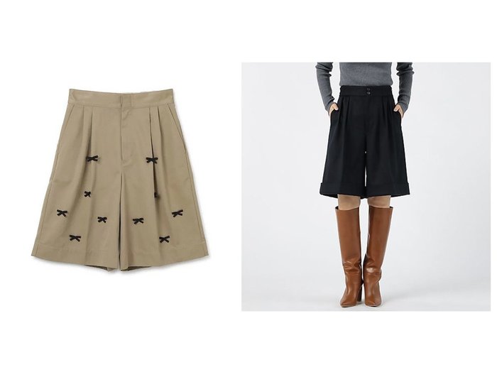 【MUVEIL/ミュベール】のディッキーズコラボハーフパンツ&【SCYE/サイ】のWool Cashmere Pleated Shorts 【パンツ】おすすめ！人気、トレンド、レディースファッションの通販 おすすめ人気トレンドファッション通販アイテム 人気、トレンドファッション・服の通販 founy(ファニー) ファッション Fashion レディースファッション WOMEN パンツ Pants ハーフ / ショートパンツ Short Pants 2022年 2022 2022-2023秋冬・A/W AW/Autumn/Winter//FW/Fall-Winter/2022-2023 A/W・秋冬 AW・Autumn/Winter・FW・Fall-Winter グログラン ツイル ハーフ フロント モチーフ リボン 定番 Standard カシミア ショーツ ドレス バランス ワイド |ID:crp329100000105869