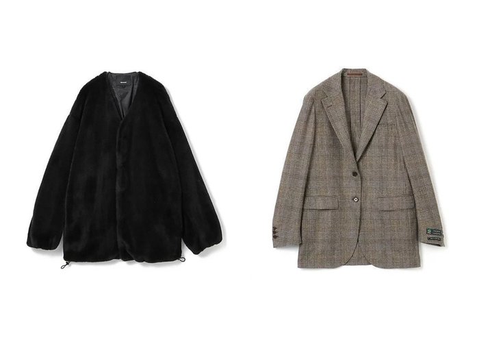【08sircus/ゼロエイトサーカス】のEco fur collarless jacket&【suadeo/スアデオ】の【made by RING JACKET】 イタリアンファブリックジャケット 【アウター】おすすめ！人気、トレンド、レディースファッションの通販 おすすめ人気トレンドファッション通販アイテム インテリア・キッズ・メンズ・レディースファッション・服の通販 founy(ファニー) https://founy.com/ ファッション Fashion レディースファッション WOMEN アウター Coat Outerwear コート Coats ジャケット Jackets 2022年 2022 2022-2023秋冬・A/W AW/Autumn/Winter//FW/Fall-Winter/2022-2023 A/W・秋冬 AW・Autumn/Winter・FW・Fall-Winter なめらか カットソー カーディガン ジャケット パターン ブルゾン ライナー 定番 Standard イタリア クラシック シェイプ チェック ドレープ ハンド フラップ フロント ベーシック ポケット メンズ 無地 リラックス ワーク |ID:crp329100000105978