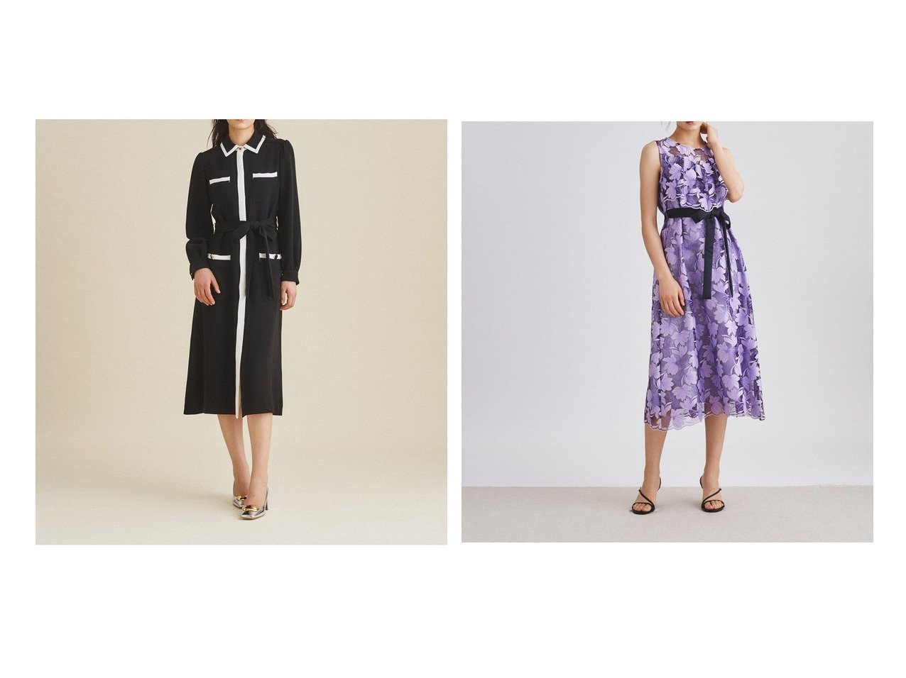 グレースコンチネンタル ノースリーブバイカラードレス リネンタッチ