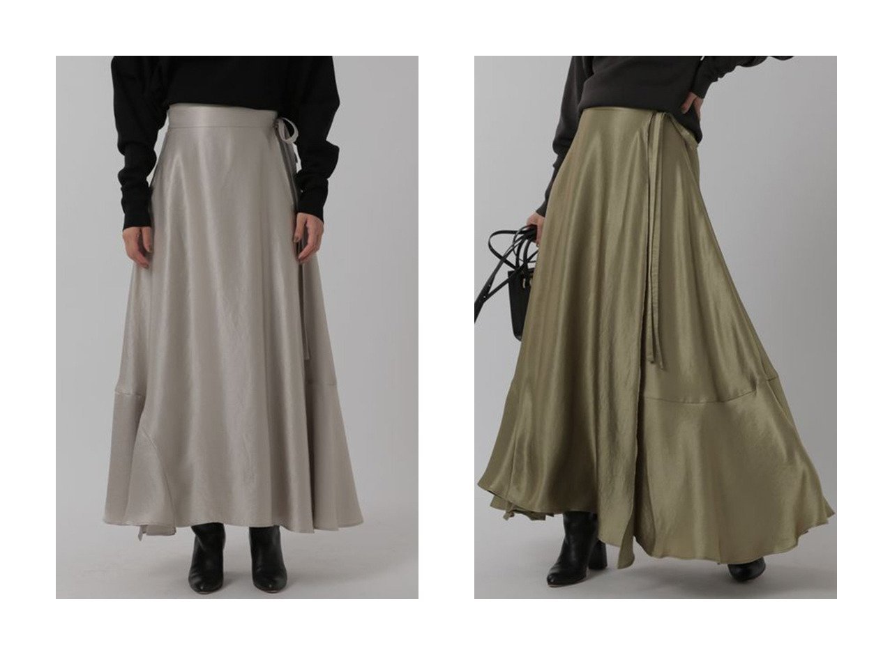 【Chaos/カオス】のリーフサテンラップフレアスカート 【スカート】おすすめ！人気、トレンド、レディースファッションの通販 おすすめ人気トレンドファッション通販アイテム インテリア・キッズ・メンズ・レディースファッション・服の通販 founy(ファニー) 　ファッション　Fashion　レディースファッション　WOMEN　スカート　Skirt　Aライン/フレアスカート　Flared A-Line Skirts　ロングスカート　Long Skirt　2020年　2020　2020-2021秋冬・A/W　AW・Autumn/Winter・FW・Fall-Winter/2020-2021　2022年　2022　2022-2023秋冬・A/W　AW/Autumn/Winter//FW/Fall-Winter/2022-2023　A/W・秋冬　AW・Autumn/Winter・FW・Fall-Winter　S/S・春夏　SS・Spring/Summer　カットソー　サテン　シンプル　ドレープ　フレア　ラップ　ロング　切替　夏　Summer　春　Spring　ベージュ系　Beige　グリーン系　Green　|ID:crp329100000114289