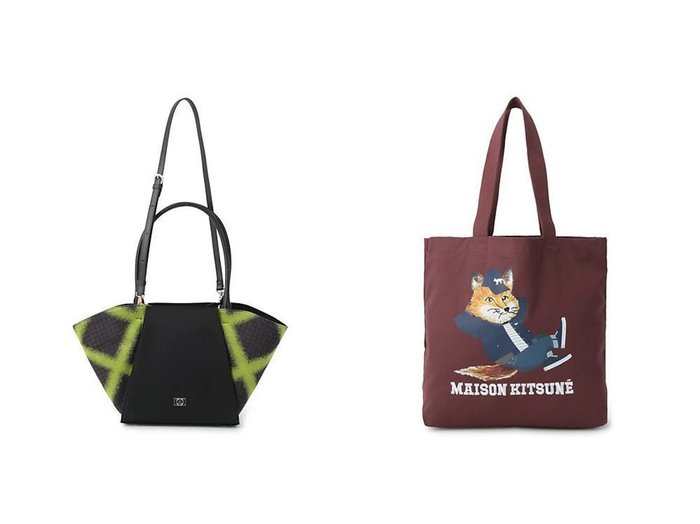 【LANVIN en Bleu/ランバン オン ブルー】の格子チェックバッグ&【MAISON KITSUNE/メゾン キツネ】のDRESSED FOX TOTE BAG 【バッグ・鞄】おすすめ！人気、トレンド、レディースファッションの通販 おすすめ人気トレンドファッション通販アイテム インテリア・キッズ・メンズ・レディースファッション・服の通販 founy(ファニー) https://founy.com/ ファッション Fashion レディースファッション WOMEN バッグ Bag ワンピース Dress ドレス Party Dresses ジップ チェック ネオン ポケット ラップ スクエア フォックス |ID:crp329100000115120