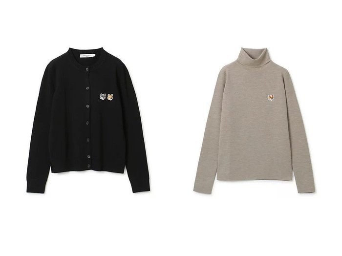 【MAISON KITSUNE/メゾン キツネ】のDOUBLE FOX HEAD PATCH R-NECK CARDIGAN&FOX HEAD PATCH FITTED TURTLENECK 【トップス、カットソー】おすすめ！人気、トレンド、レディースファッションの通販 おすすめ人気トレンドファッション通販アイテム インテリア・キッズ・メンズ・レディースファッション・服の通販 founy(ファニー) https://founy.com/ ファッション Fashion レディースファッション WOMEN トップス・カットソー Tops/Tshirt カーディガン Cardigans ニット Knit Tops タートルネック Turtleneck カーディガン クラシカル コンパクト パッチ フォックス ワンポイント セーター タートルネック リラックス |ID:crp329100000115157