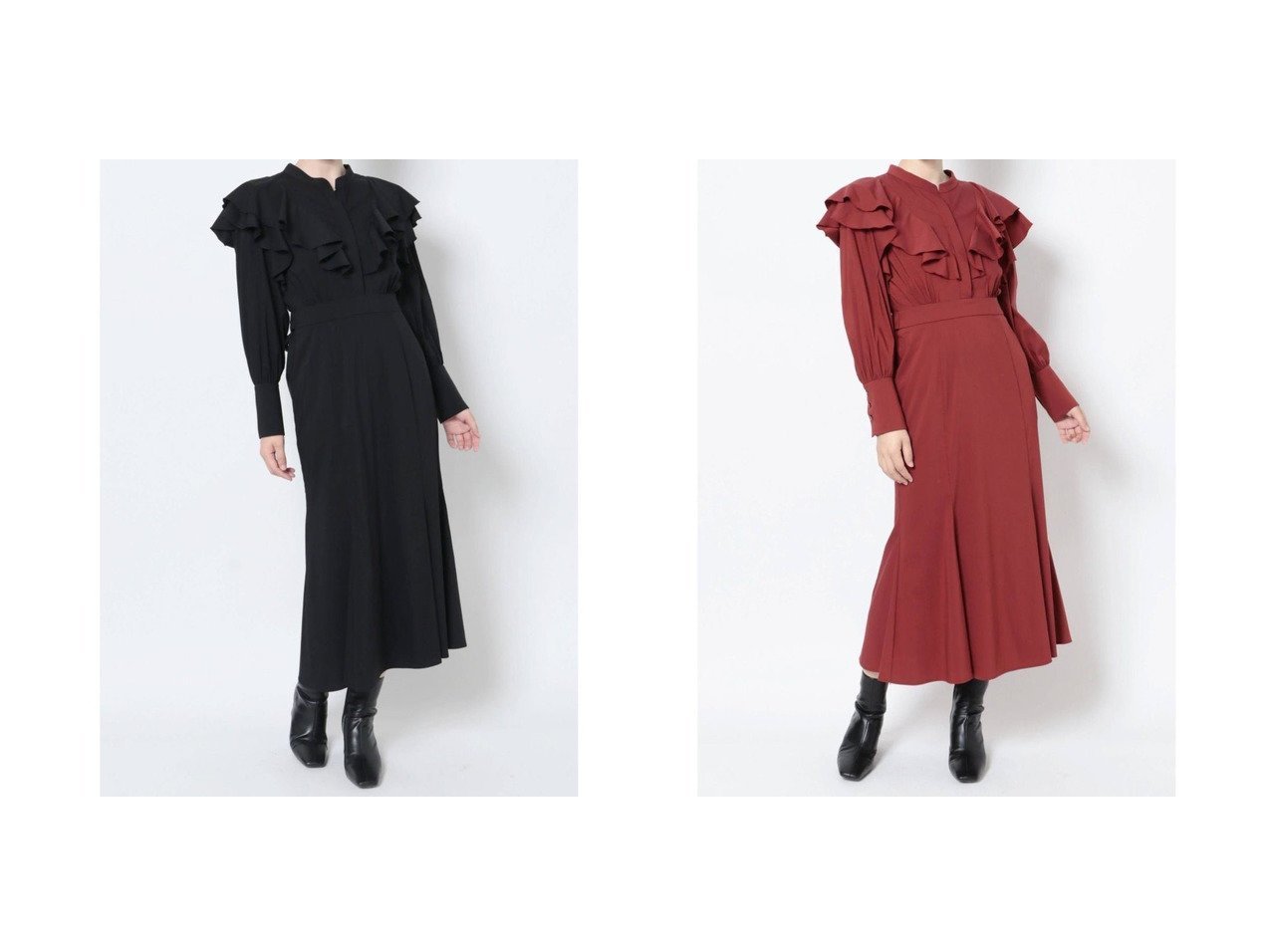 【Laguna Moon/ラグナムーン】のLAGUNAMOON フリルナローワンピース 【ワンピース、ドレス】おすすめ！人気、トレンド、レディースファッションの通販 おすすめ人気トレンドファッション通販アイテム インテリア・キッズ・メンズ・レディースファッション・服の通販 founy(ファニー) 　ファッション　Fashion　レディースファッション　WOMEN　ワンピース　Dress　2022年　2022　2022-2023秋冬・A/W　AW/Autumn/Winter//FW/Fall-Winter/2022-2023　A/W・秋冬　AW・Autumn/Winter・FW・Fall-Winter　フリル　マーメイド　人気　ブラック系　Black　ブルー系　Blue　|ID:crp329100000115740