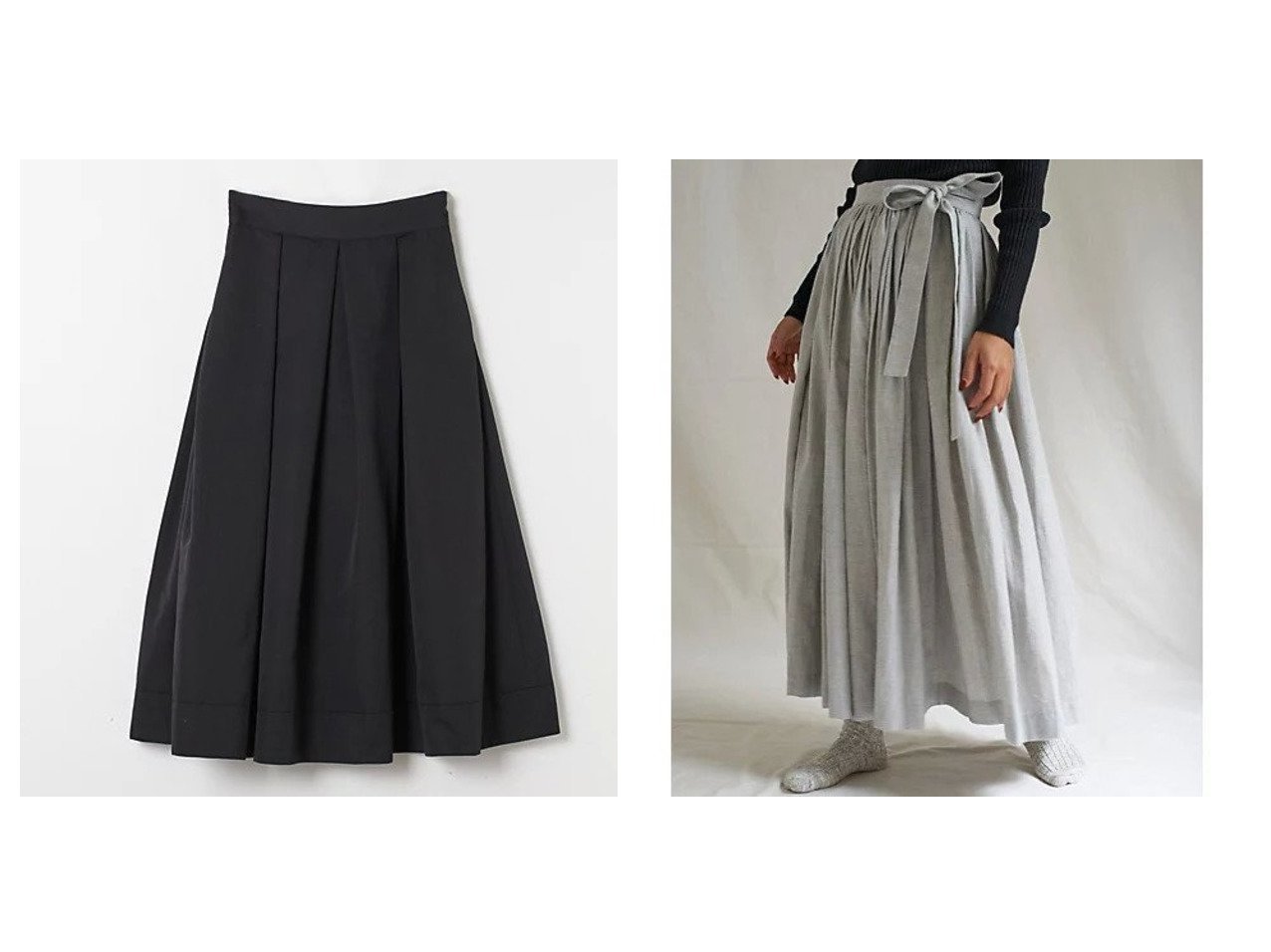 【Pale Jute/ペールジュート】のBasic skirt&【nanadecor/ナナデコール】のサイドリボンギャザースカート 【スカート】おすすめ！人気、トレンド、レディースファッションの通販 おすすめ人気トレンドファッション通販アイテム インテリア・キッズ・メンズ・レディースファッション・服の通販 founy(ファニー) 　ファッション　Fashion　レディースファッション　WOMEN　スカート　Skirt　クラシカル　マキシ　ロング　ブラック系　Black　グレー系　Gray　|ID:crp329100000120975