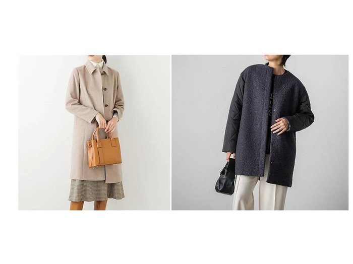 【NEWYORKER/ニューヨーカー】のウールナイロンソフトビーバー ステンカラーコート(グレージュ)&【MAYSON GREY/メイソングレイ】のボア キルティング中綿ノーカラーコート 【アウター】おすすめ！人気、トレンド、レディースファッションの通販 おすすめ人気トレンドファッション通販アイテム インテリア・キッズ・メンズ・レディースファッション・服の通販 founy(ファニー) https://founy.com/ ファッション Fashion レディースファッション WOMEN アウター Coat Outerwear コート Coats イタリア インナー クラシック ジャケット チェック トレンド パターン フェミニン フェルト フロント ベーシック ポケット 冬 Winter A/W・秋冬 AW・Autumn/Winter・FW・Fall-Winter キルティング タフタ |ID:crp329100000125804