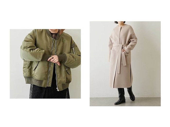 【Whim Gazette/ウィムガゼット】のノーカラーリバーロングコート&【Col Pierrot】MA-1 【アウター】おすすめ！人気、トレンド、レディースファッションの通販  おすすめ人気トレンドファッション通販アイテム インテリア・キッズ・メンズ・レディースファッション・服の通販 founy(ファニー) https://founy.com/ ファッション Fashion レディースファッション WOMEN アウター Coat Outerwear ジャケット Jackets ブルゾン Blouson/Jackets MA-1 MA-1 コート Coats ジャケット トレンド フィット フェミニン フランス ブルゾン ベーシック 冬 Winter A/W・秋冬 AW・Autumn/Winter・FW・Fall-Winter 2022年 2022 2022-2023秋冬・A/W AW/Autumn/Winter//FW/Fall-Winter/2022-2023 |ID:crp329100000126387