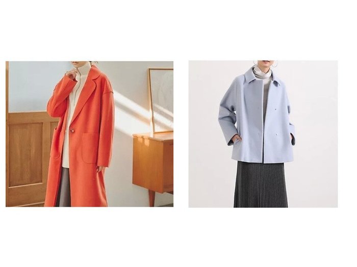 【7-IDconcept/セブンアイディコンセプト】のショートステンカラーコート《Super110 s Wool》&【Droite Lautreamont/ドロワット ロートレアモン】の《WEB別注》リバーロングコート 【アウター】おすすめ！人気、トレンド、レディースファッションの通販  おすすめ人気トレンドファッション通販アイテム インテリア・キッズ・メンズ・レディースファッション・服の通販 founy(ファニー) https://founy.com/ ファッション Fashion レディースファッション WOMEN アウター Coat Outerwear コート Coats ボトム ロング 別注 軽量 おすすめ Recommend なめらか バランス ポケット ルーズ ワイド |ID:crp329100000126395