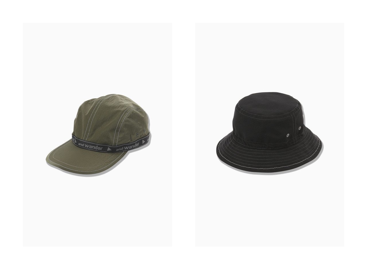 【and wander/アンドワンダー】の【UNISEX】CO hat&【UNISEX】JQ tape cap 【帽子、ハット、キャップ】おすすめ！人気、トレンド、レディースファッションの通販  おすすめ人気トレンドファッション通販アイテム インテリア・キッズ・メンズ・レディースファッション・服の通販 founy(ファニー) 　ファッション　Fashion　レディースファッション　WOMEN　帽子　Hats　UNISEX　キャップ　リップ　帽子　グリーン系　Green　ブラック系　Black　ベージュ系　Beige　|ID:crp329100000126505