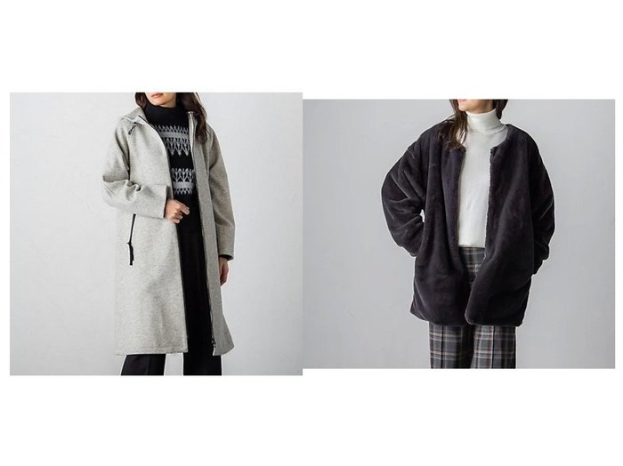 【MAYSON GREY/メイソングレイ】のメルトンジャージーフーディZIPロングコート&フェイクファーノーカラージャケット 【アウター】おすすめ！人気、トレンド、レディースファッションの通販 おすすめ人気トレンドファッション通販アイテム 人気、トレンドファッション・服の通販 founy(ファニー) ファッション Fashion レディースファッション WOMEN アウター Coat Outerwear ジャケット Jackets ノーカラージャケット No Collar Leather Jackets コート Coats フェイクファー ボトム ミドル インナー ジャージー ストレッチ パーカー メルトン ロング |ID:crp329100000127553