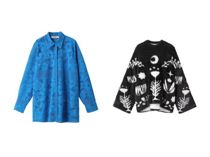 【ROSE BUD/ローズバッド】のパネルレースシャツ&【MIRROR MIRROR ON THE WALL】ネイチャーモチーフリバーシブルニット 【トップス、カットソー】おすすめ！人気、トレンド、レディースファッションの通販 おすすめ人気トレンドファッション通販アイテム 人気、トレンドファッション・服の通販 founy(ファニー) ファッション Fashion レディースファッション WOMEN トップス・カットソー Tops/Tshirt シャツ/ブラウス Shirts/Blouses ニット Knit Tops プルオーバー Pullover シアー スリーブ パーティ フラワー レース ロング 長袖 A/W・秋冬 AW・Autumn/Winter・FW・Fall-Winter リバーシブル |ID:crp329100000127765