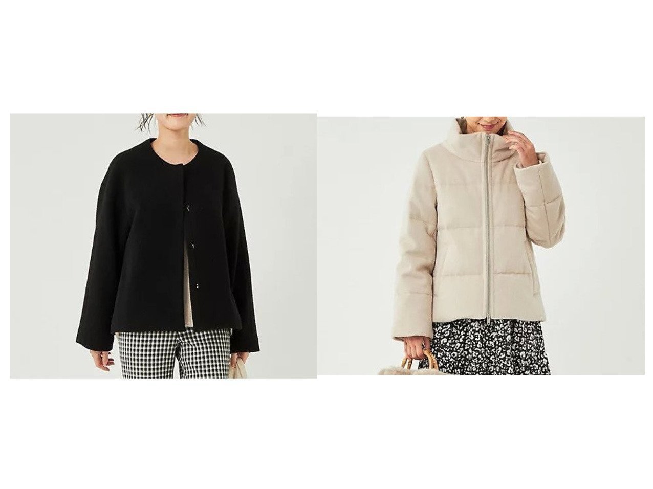 【green label relaxing / UNITED ARROWS/グリーンレーベル リラクシング / ユナイテッドアローズ】の【矢野未希子さん着用】シャギー ショート ダウン コート&シープライク ミドル ノーカラー コート 【アウター】おすすめ！人気、トレンド、レディースファッションの通販  おすすめ人気トレンドファッション通販アイテム インテリア・キッズ・メンズ・レディースファッション・服の通販 founy(ファニー) 　ファッションモデル・俳優・女優　Models　女性　Women　矢野未希子　Yano Mikiko　ファッション　Fashion　レディースファッション　WOMEN　アウター　Coat Outerwear　コート　Coats　ダウン　Down Coats And Jackets　おすすめ　Recommend　コンパクト　シンプル　バランス　ミドル　ショート　スタンド　ダウン　フェミニン　今季　ブラック系　Black　ホワイト系　White　ブルー系　Blue　|ID:crp329100000128075