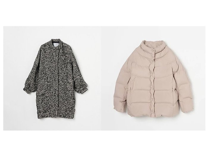 【heliopole/エリオポール】のLOOP TWEED VOLUME SLEEVE COAT&LIMONTA HALF DOWN COAT 【アウター】おすすめ！人気、トレンド、レディースファッションの通販 おすすめ人気トレンドファッション通販アイテム インテリア・キッズ・メンズ・レディースファッション・服の通販 founy(ファニー) https://founy.com/ ファッション Fashion レディースファッション WOMEN アウター Coat Outerwear コート Coats トップス・カットソー Tops/Tshirt ボリュームスリーブ / フリル袖 Volume Sleeve ダウン Down Coats And Jackets シンプル スタイリッシュ スタンド ストール ツイード パッチ ポケット ループ イタリア エレガント ショート スピンドル ダウン |ID:crp329100000129609