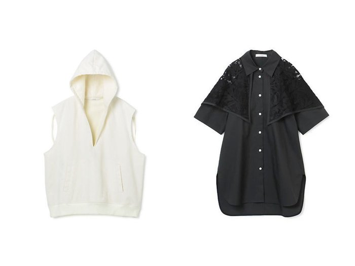 【CINOH/チノ】のPAPER URAKE SLEEVELESS HOODIE&PU HALF SLEEVE CAPE SHIRT 【トップス、カットソー】おすすめ！人気、トレンド、レディースファッションの通販 おすすめ人気トレンドファッション通販アイテム インテリア・キッズ・メンズ・レディースファッション・服の通販 founy(ファニー) https://founy.com/ ファッション Fashion レディースファッション WOMEN トップス・カットソー Tops/Tshirt シャツ/ブラウス Shirts/Blouses 2023年 2023 2023春夏・S/S SS,Spring/Summer,2023 S/S・春夏 SS・Spring/Summer リラックス 別注 エレガント スーピマ バランス フェミニン マニッシュ レース |ID:crp329100000129667