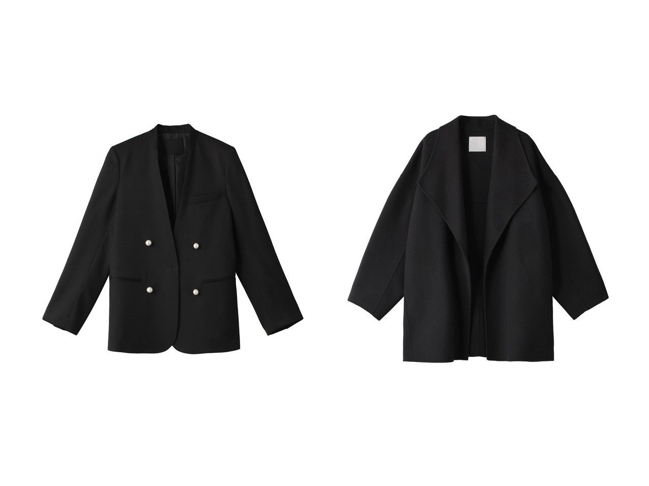 【GALLARDAGALANTE/ガリャルダガランテ】のリバーショートコート&【CINOH/チノ】のBLACK FORMAL ノーカラージャケット 【アウター】おすすめ！人気、トレンド、レディースファッションの通販 おすすめ人気トレンドファッション通販アイテム インテリア・キッズ・メンズ・レディースファッション・服の通販 founy(ファニー) 　ファッション　Fashion　レディースファッション　WOMEN　アウター　Coat Outerwear　ジャケット　Jackets　ノーカラージャケット　No Collar Leather Jackets　コート　Coats　2020年　2020　2020-2021秋冬・A/W　AW・Autumn/Winter・FW・Fall-Winter/2020-2021　2023年　2023　2023春夏・S/S　SS,Spring/Summer,2023　A/W・秋冬　AW・Autumn/Winter・FW・Fall-Winter　S/S・春夏　SS・Spring/Summer　エレガント　オケージョン　シンプル　ジャケット　パール　フロント　マニッシュ　夏　Summer　定番　Standard　春　Spring　ショルダー　ショート　ドロップ　バランス　ロング　グレー系　Gray　ブルー系　Blue　|ID:crp329100000129819