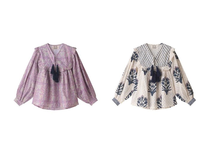 【SZ Blockprints/エスゼット ブロックプリント】のCLOVER TOP NILA タッセルフリルブラウス&CLOVER TOP PALLADIO GARDEN タッセルフリルブラウス 【トップス、カットソー】おすすめ！人気、トレンド、レディースファッションの通販 おすすめ人気トレンドファッション通販アイテム インテリア・キッズ・メンズ・レディースファッション・服の通販 founy(ファニー) https://founy.com/ ファッション Fashion レディースファッション WOMEN トップス・カットソー Tops/Tshirt シャツ/ブラウス Shirts/Blouses 2023年 2023 2023春夏・S/S SS,Spring/Summer,2023 A/W・秋冬 AW・Autumn/Winter・FW・Fall-Winter S/S・春夏 SS・Spring/Summer インド スリット スリーブ タッセル パーティ フリル フレア ブロック プリント リボン ロング 夏 Summer 春 Spring |ID:crp329100000131894