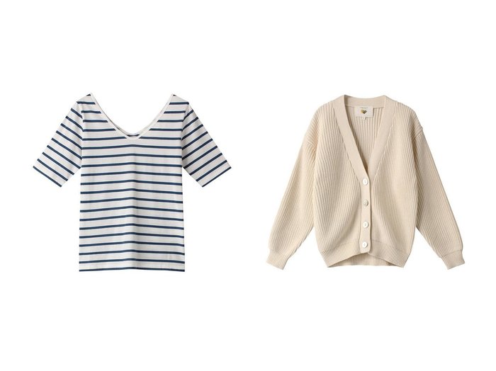 【DEMYLEE/デミーリー】のHARUKA オーガニックコットン 深Vネックカーディガン&【LUCY LAUCHT】KARAH ピマコットン マリンボーダージャージーカットソー 【トップス、カットソー】おすすめ！人気、トレンド、レディースファッションの通販 おすすめ人気トレンドファッション通販アイテム インテリア・キッズ・メンズ・レディースファッション・服の通販 founy(ファニー) https://founy.com/ ファッション Fashion レディースファッション WOMEN トップス・カットソー Tops/Tshirt シャツ/ブラウス Shirts/Blouses ロング / Tシャツ T-Shirts カットソー Cut and Sewn ニット Knit Tops カーディガン Cardigans Vネック V-Neck 2023年 2023 2023春夏・S/S SS,Spring/Summer,2023 A/W・秋冬 AW・Autumn/Winter・FW・Fall-Winter S/S・春夏 SS・Spring/Summer ショート スリーブ ハーフ ボーダー 夏 Summer 春 Spring カーディガン タートル ロング 羽織 |ID:crp329100000133002