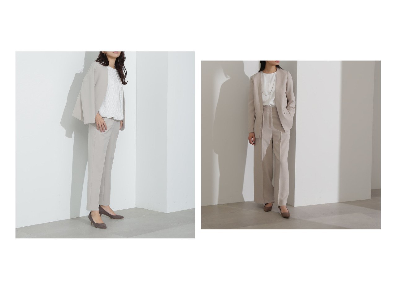 natural beauty basic ベージュ パンツスーツ 上下セット NATURAL BEAUTY BASIC ベージュ パンツスーツ M ナチュラル